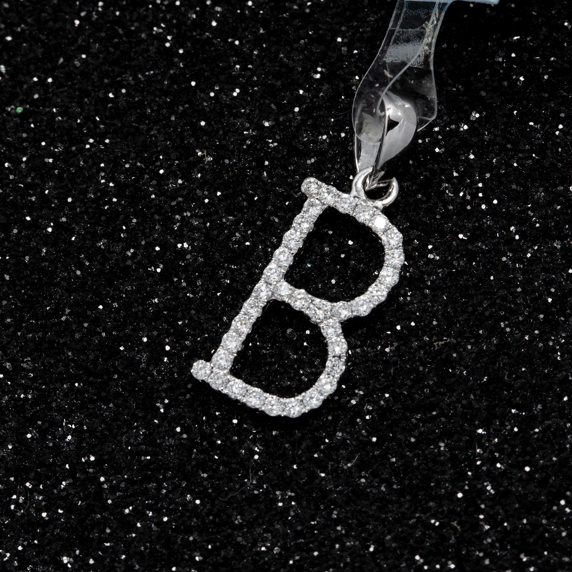 14K GOLD DIAMOND INITIAL B PENDANT 0.20 CT