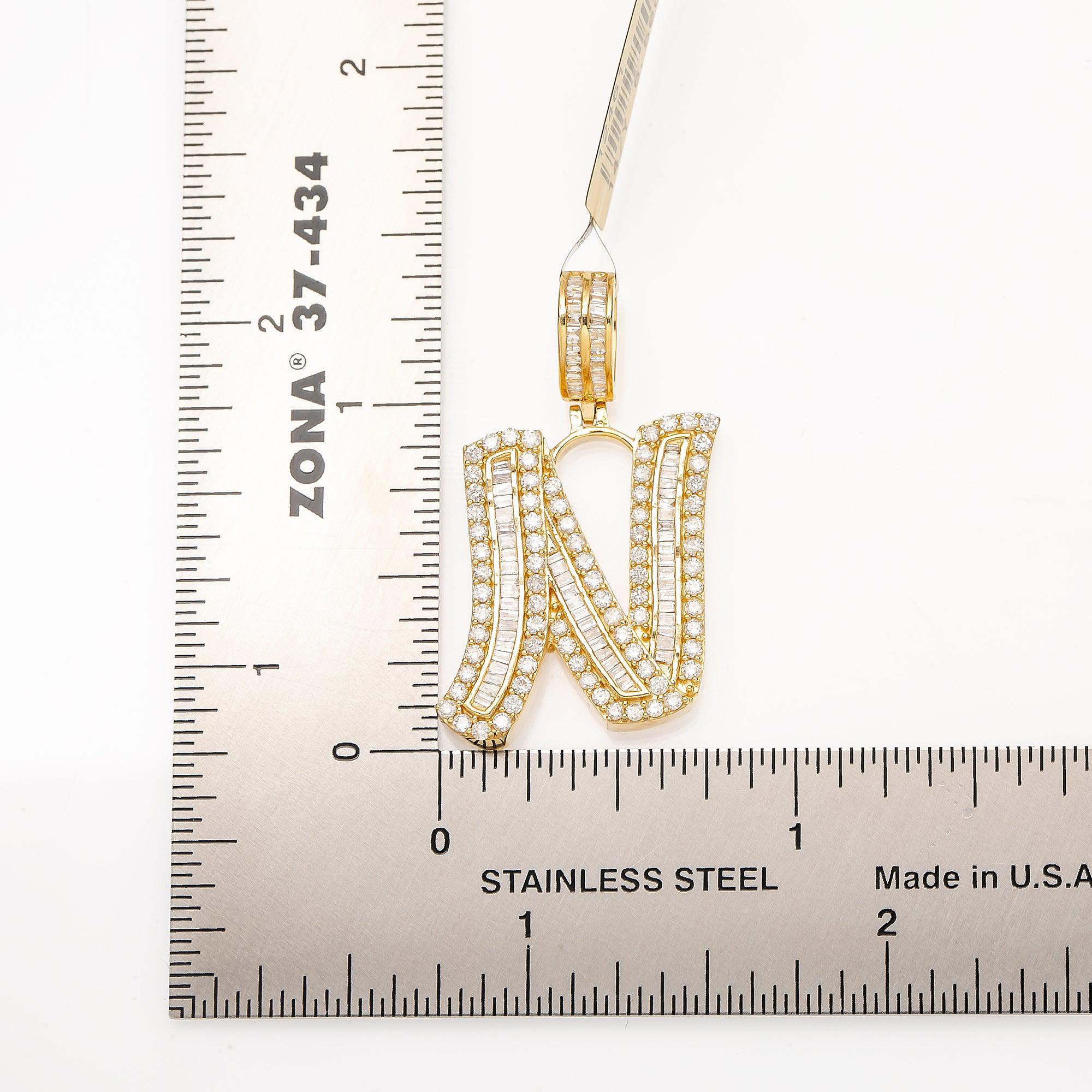 14K YELLOW GOLD DIAMOND LETTER N PENDANT 1.28 CT