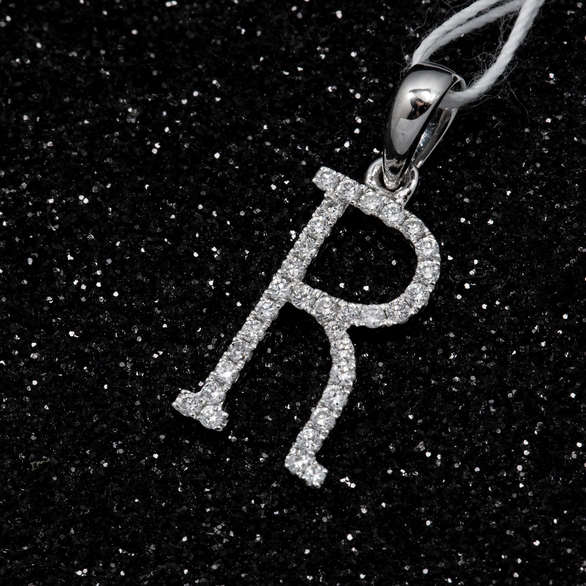 14K GOLD DIAMOND INITIAL R PENDANT 0.20 CT