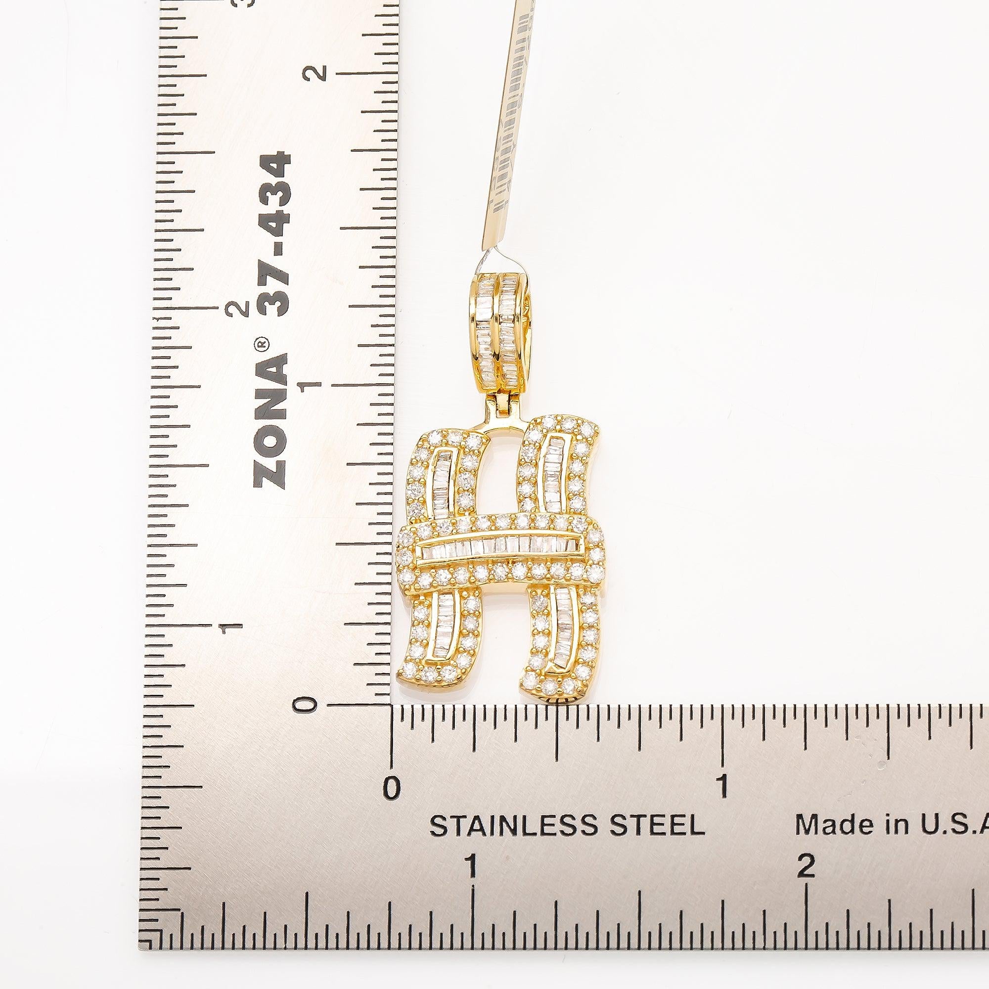 14K YELLOW GOLD LETTER H PENDANT WITH 1.08 CT DIAMONDS