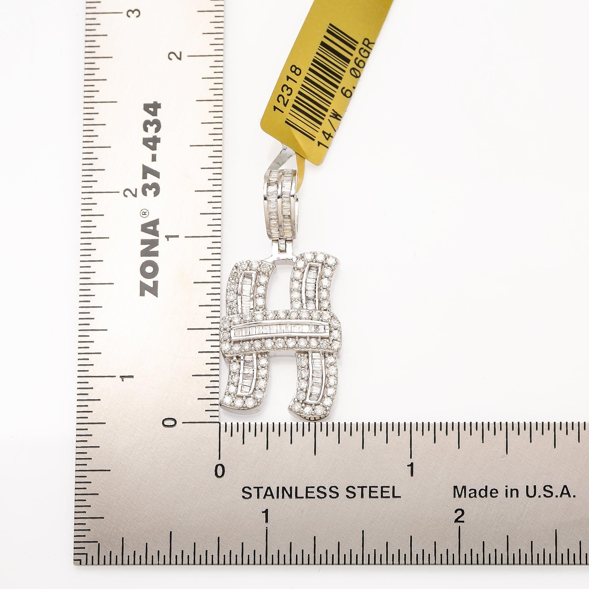 14K WHITE GOLD LETTER M PENDANT WITH 1.10 CT DIAMONDS