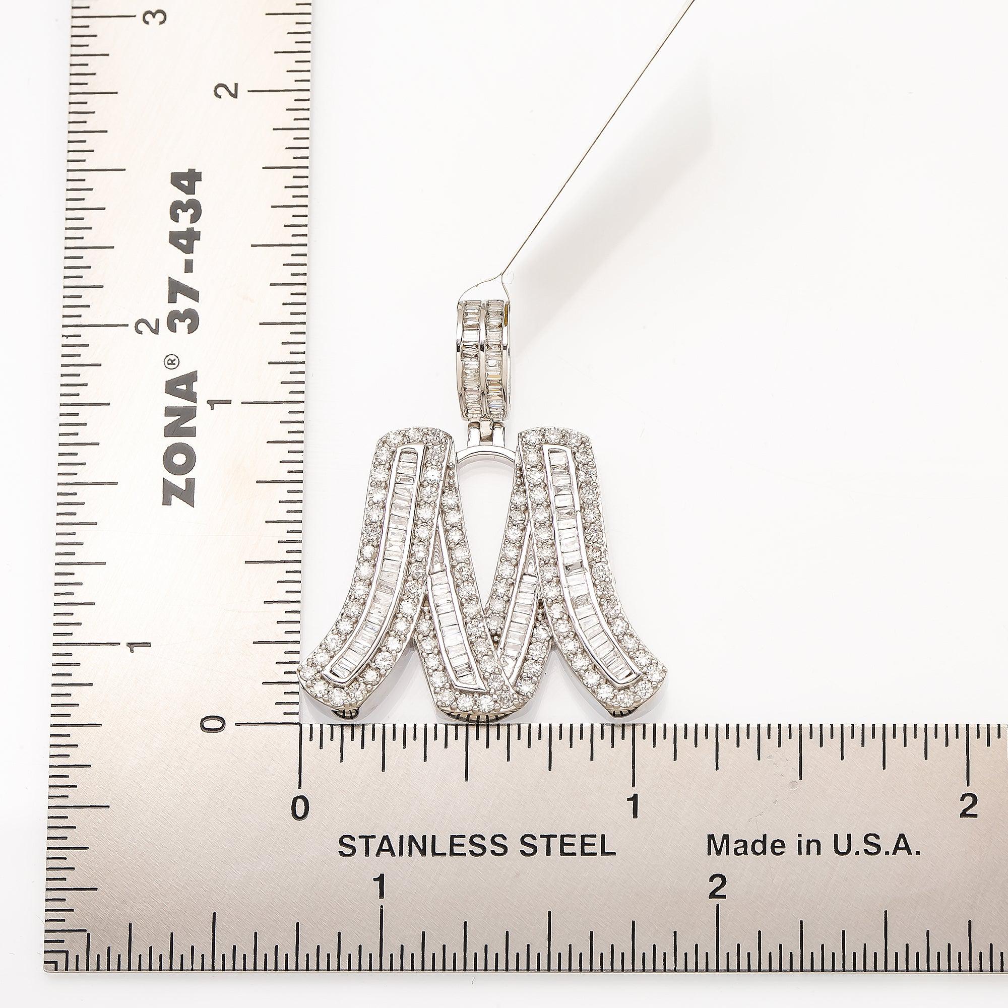 14K WHITE GOLD DIAMOND LETTER M PENDANT 1.49 CT