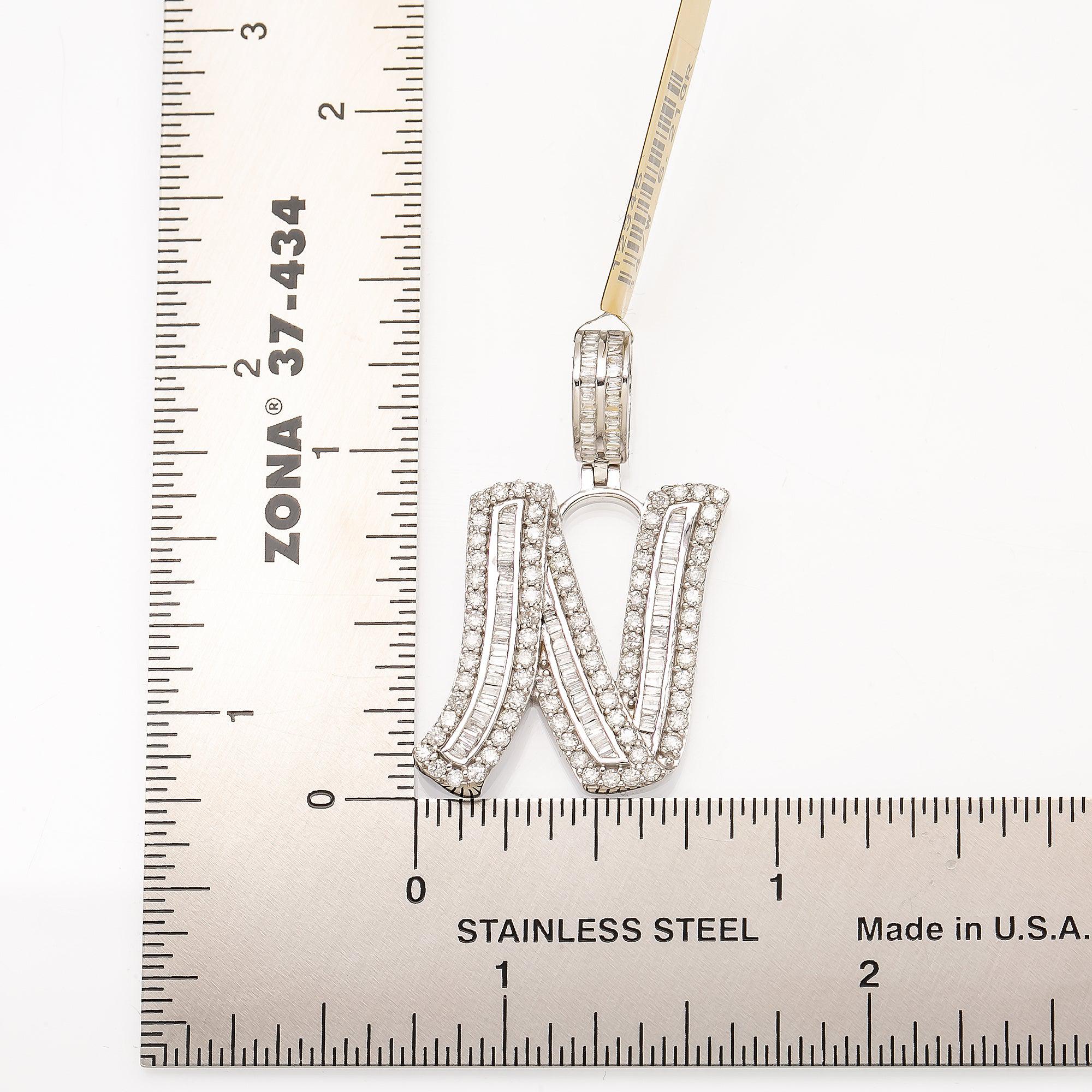 14K WHITE GOLD DIAMOND LETTER N PENDANT 1.28 CT