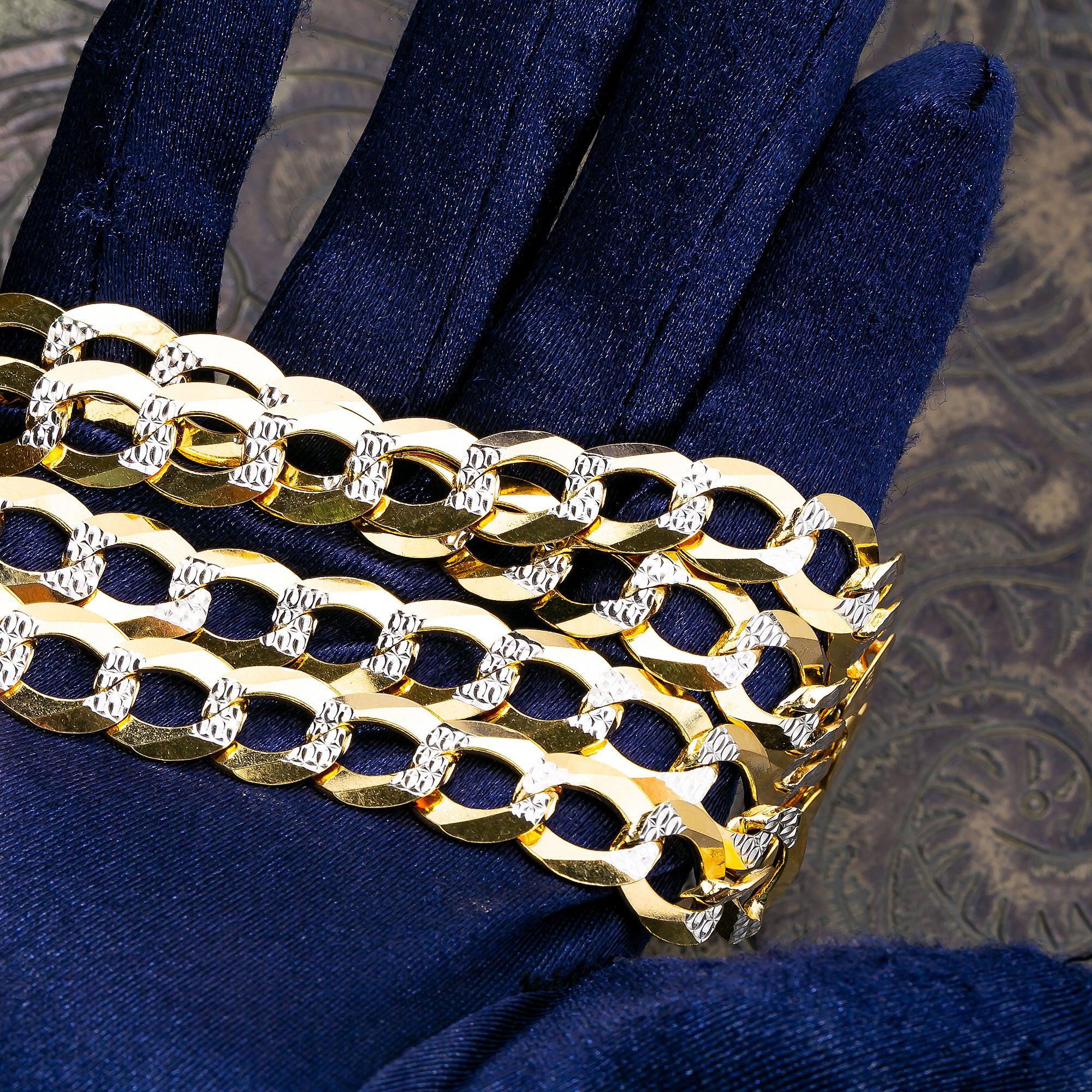 14K Yellow Gold 11.35mm Open Link Dia Cut Cuban Chain Available In Sizes 18"-26"