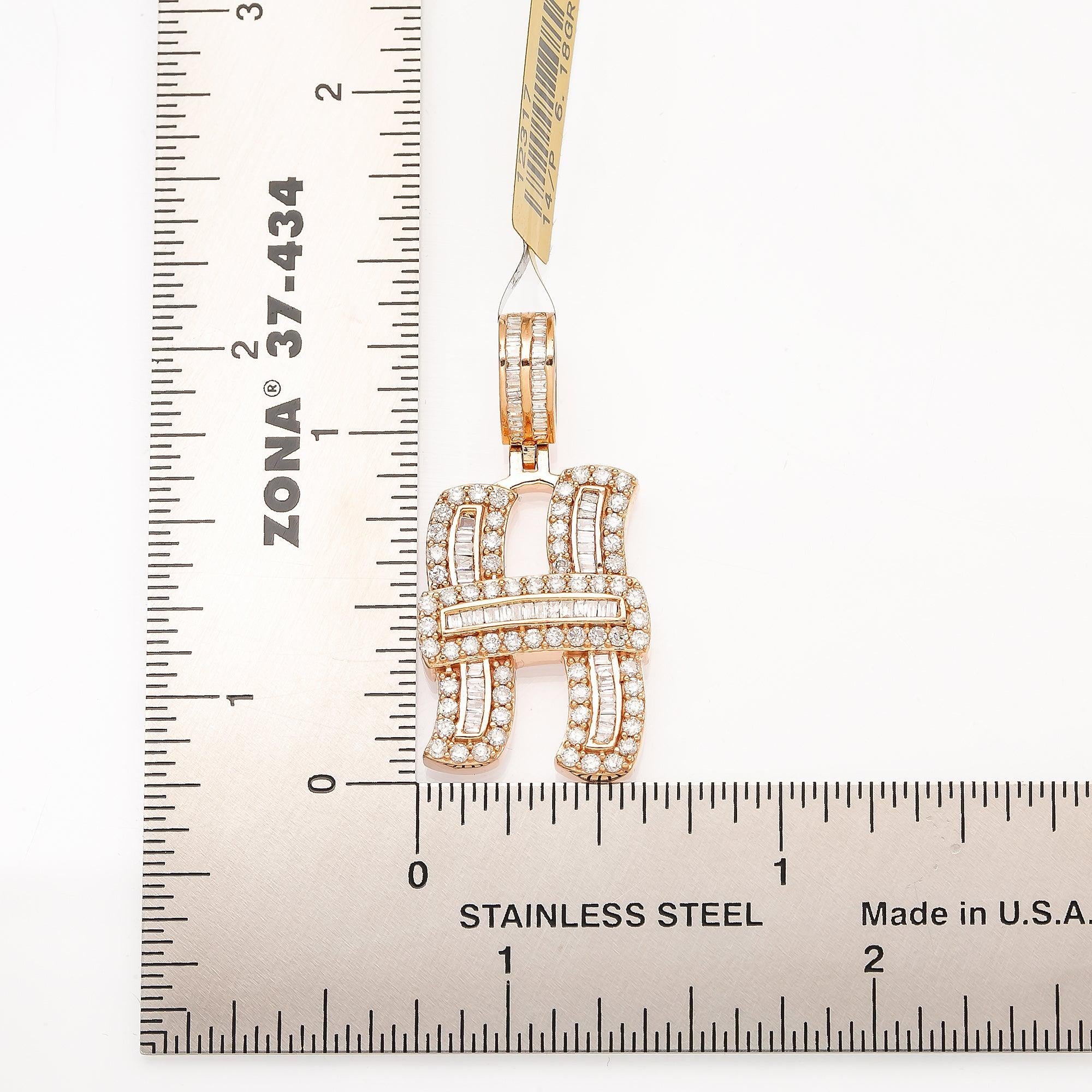 14K ROSE GOLD LETTER H PENDANT WITH 1.11 CT DIAMONDS
