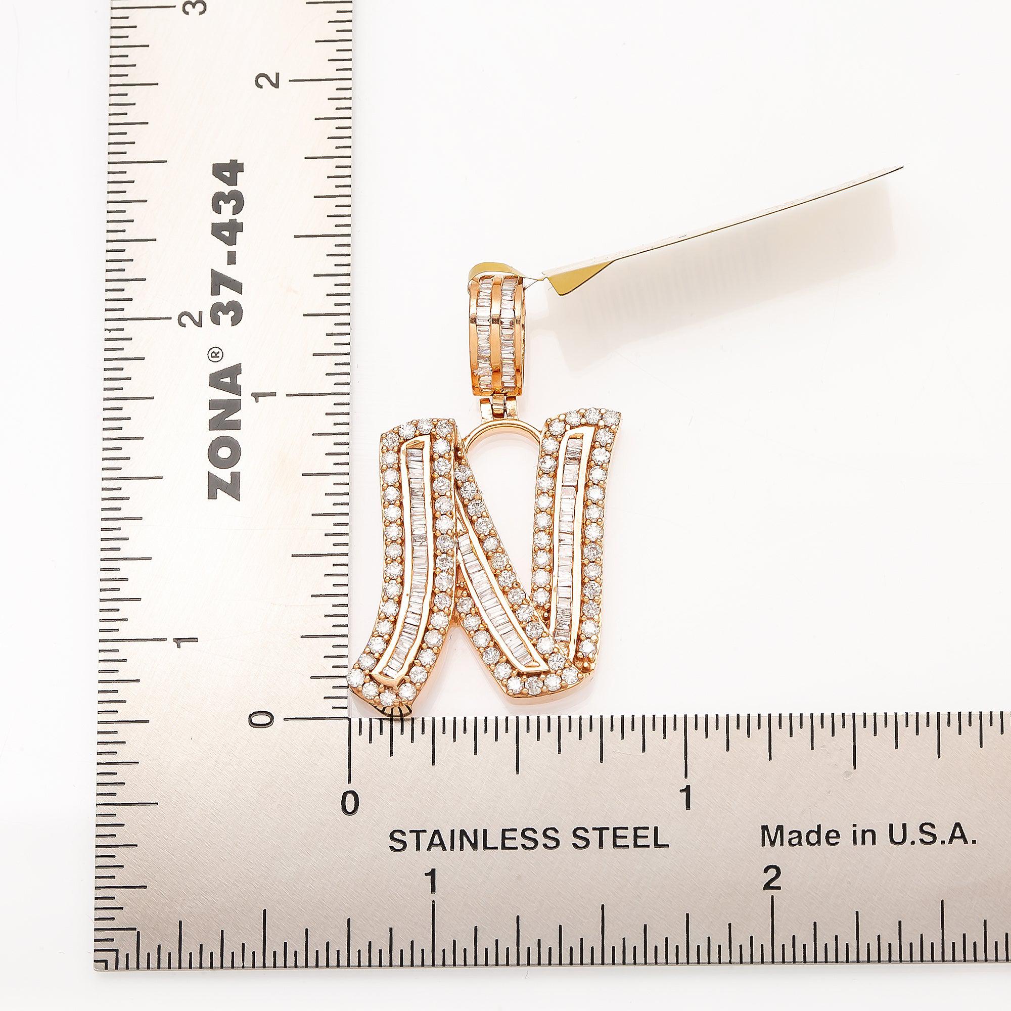 14K ROSE GOLD DIAMOND LETTER N PENDANT 1.29 CT