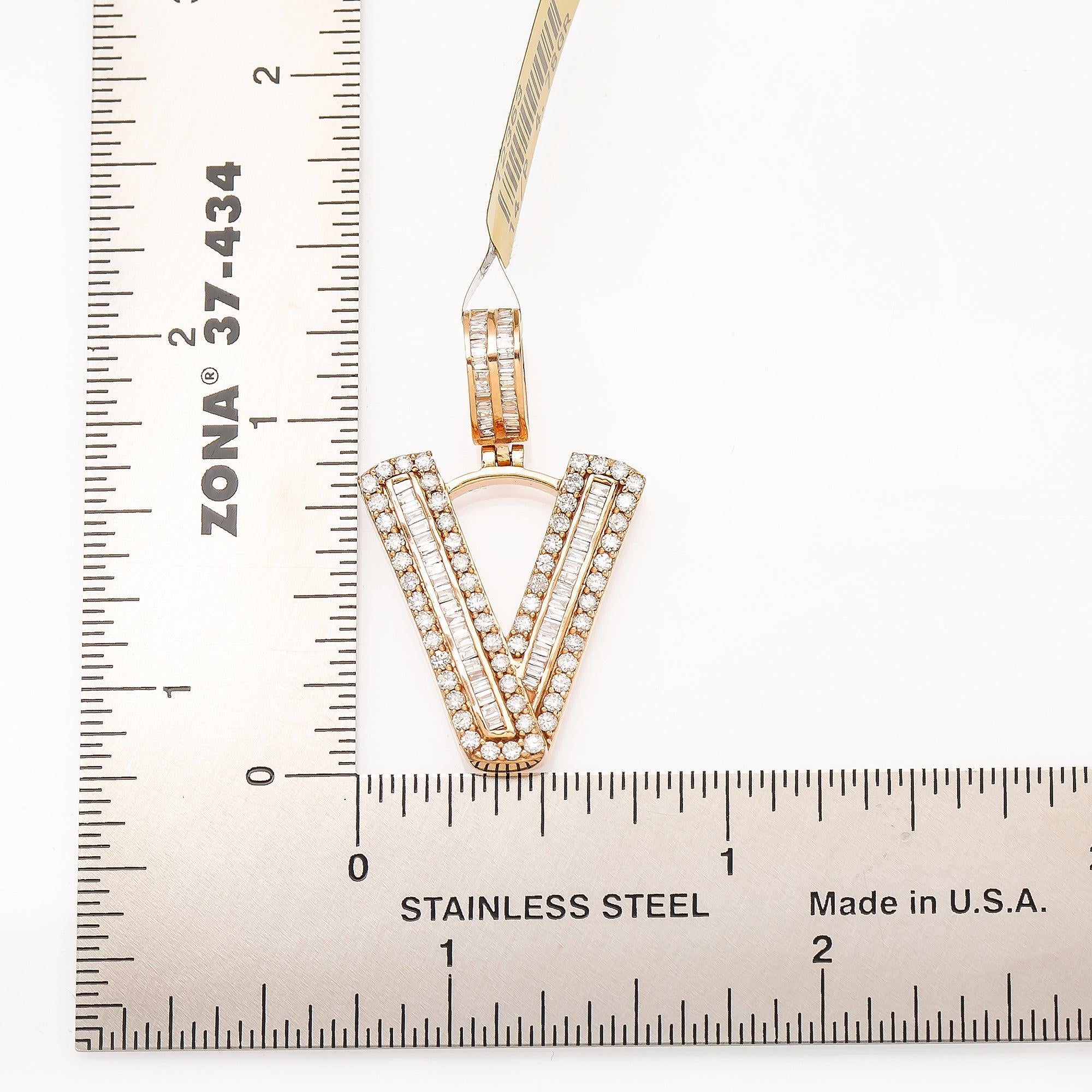 14K ROSE GOLD DIAMOND LETTER V PENDANT 1.01 CT