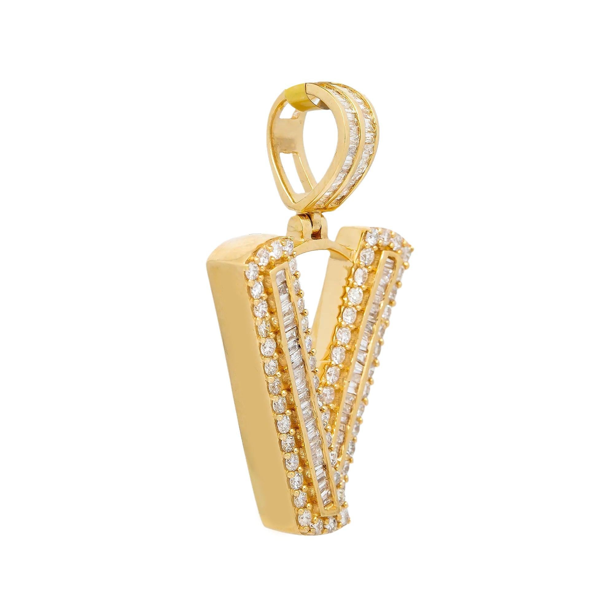 14K YELLOW GOLD DIAMOND LETTER V PENDANT 1.00 CT