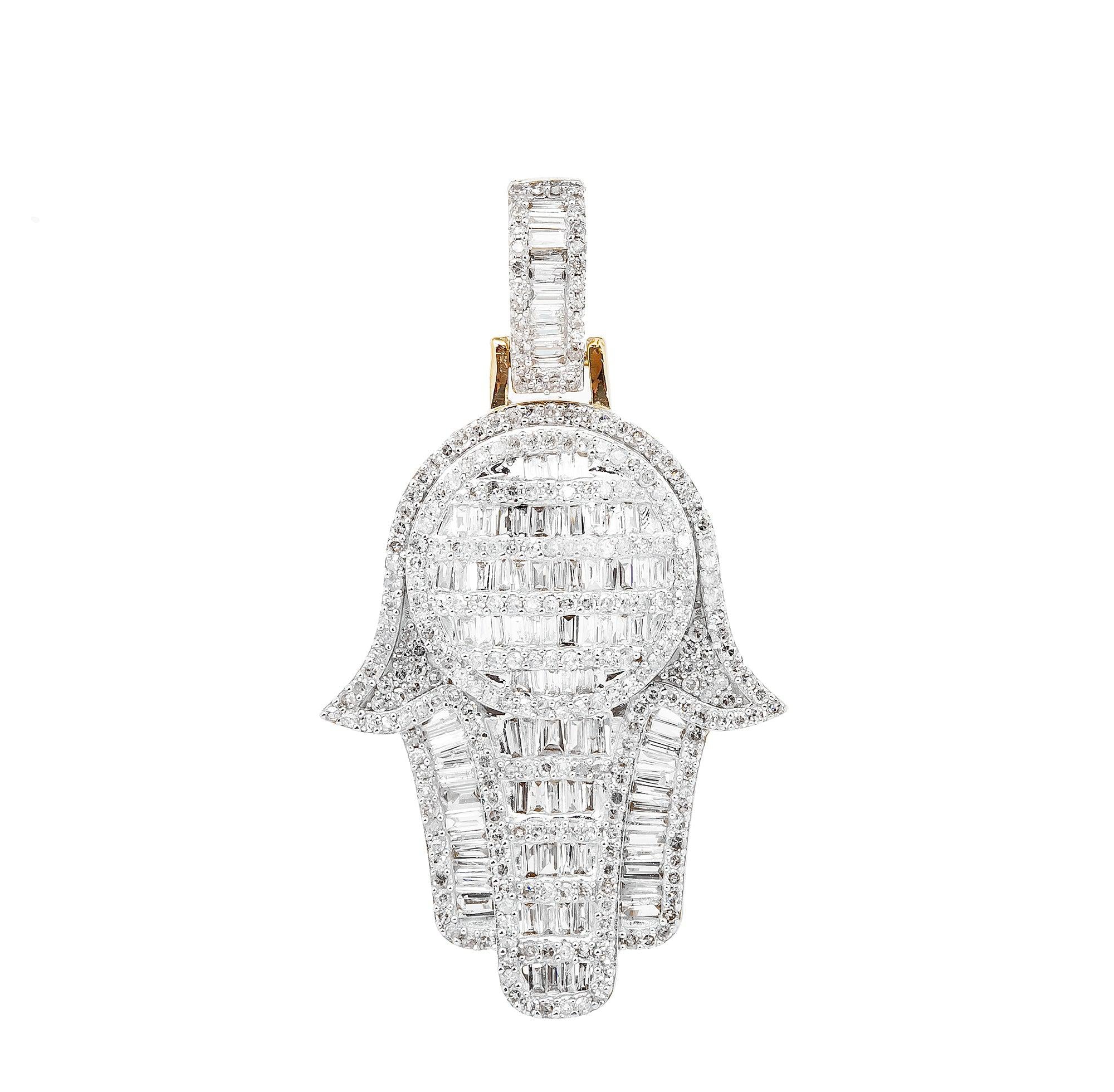Unisex 14K White Gold Hamsa Pendant with 1.55 CT Diamonds
