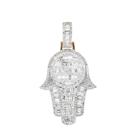 Unisex 14K White Gold Hamsa Pendant with 1.55 CT Diamonds