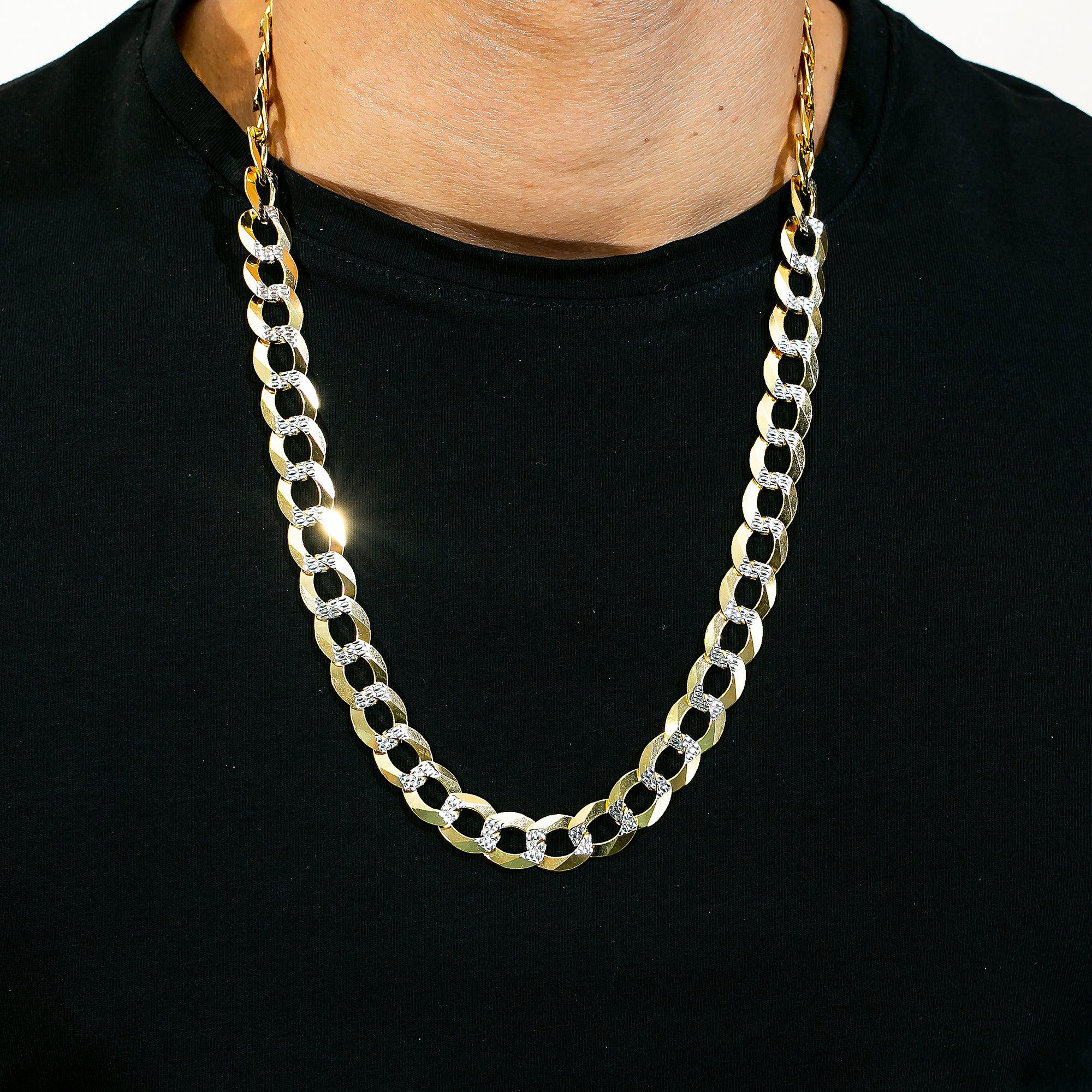 14K Yellow Gold 11.35mm Open Link Dia Cut Cuban Chain Available In Sizes 18"-26"