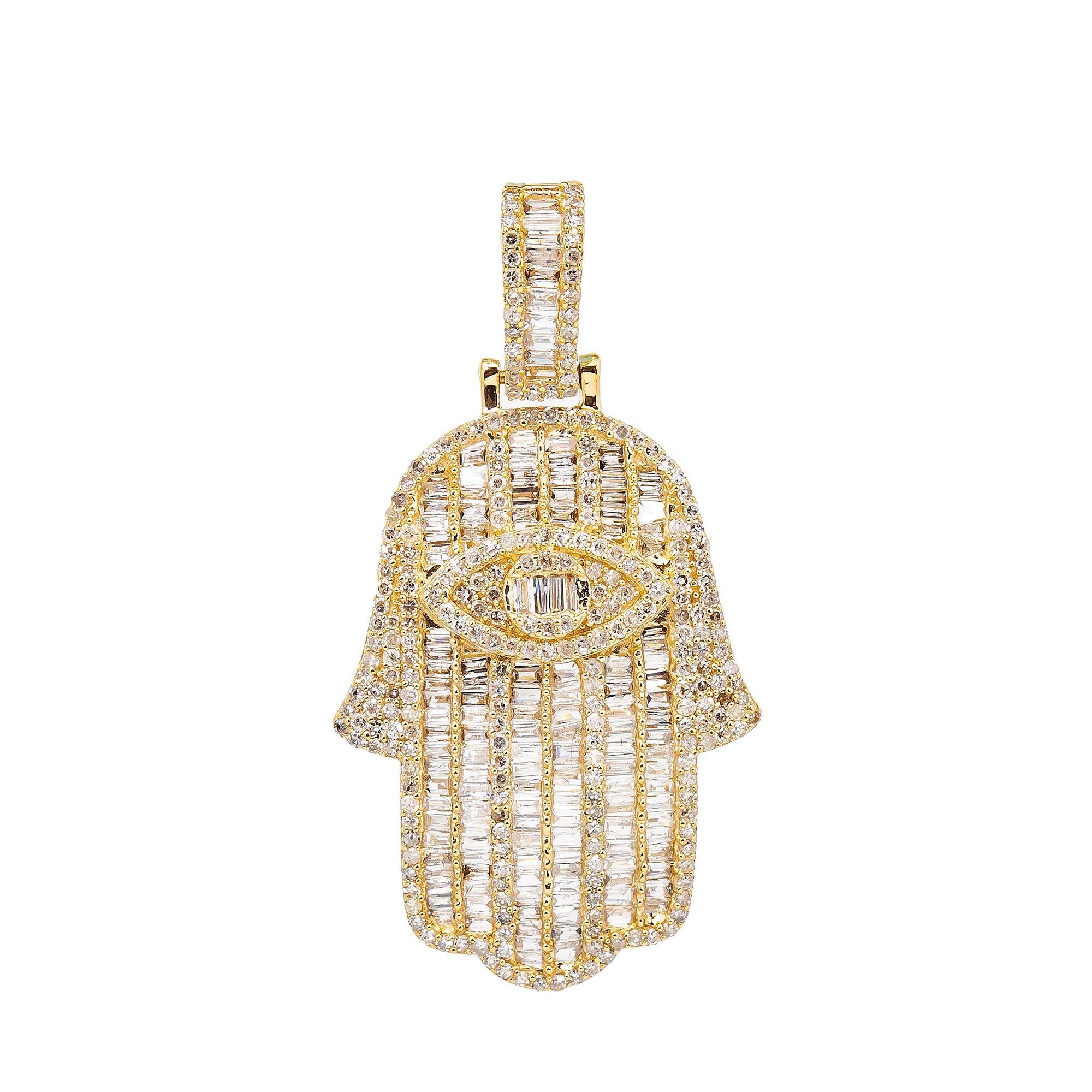 Unisex 14K Yellow Gold Hamsa Pendant with 1.70 CT Diamonds