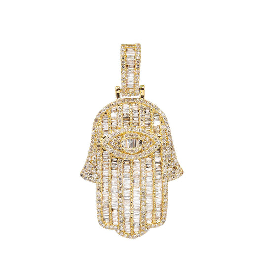 Unisex 14K Yellow Gold Hamsa Pendant with 1.70 CT Diamonds