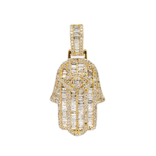 Unisex 14K Yellow Gold Hamsa Pendant with 1.23 CT Diamonds