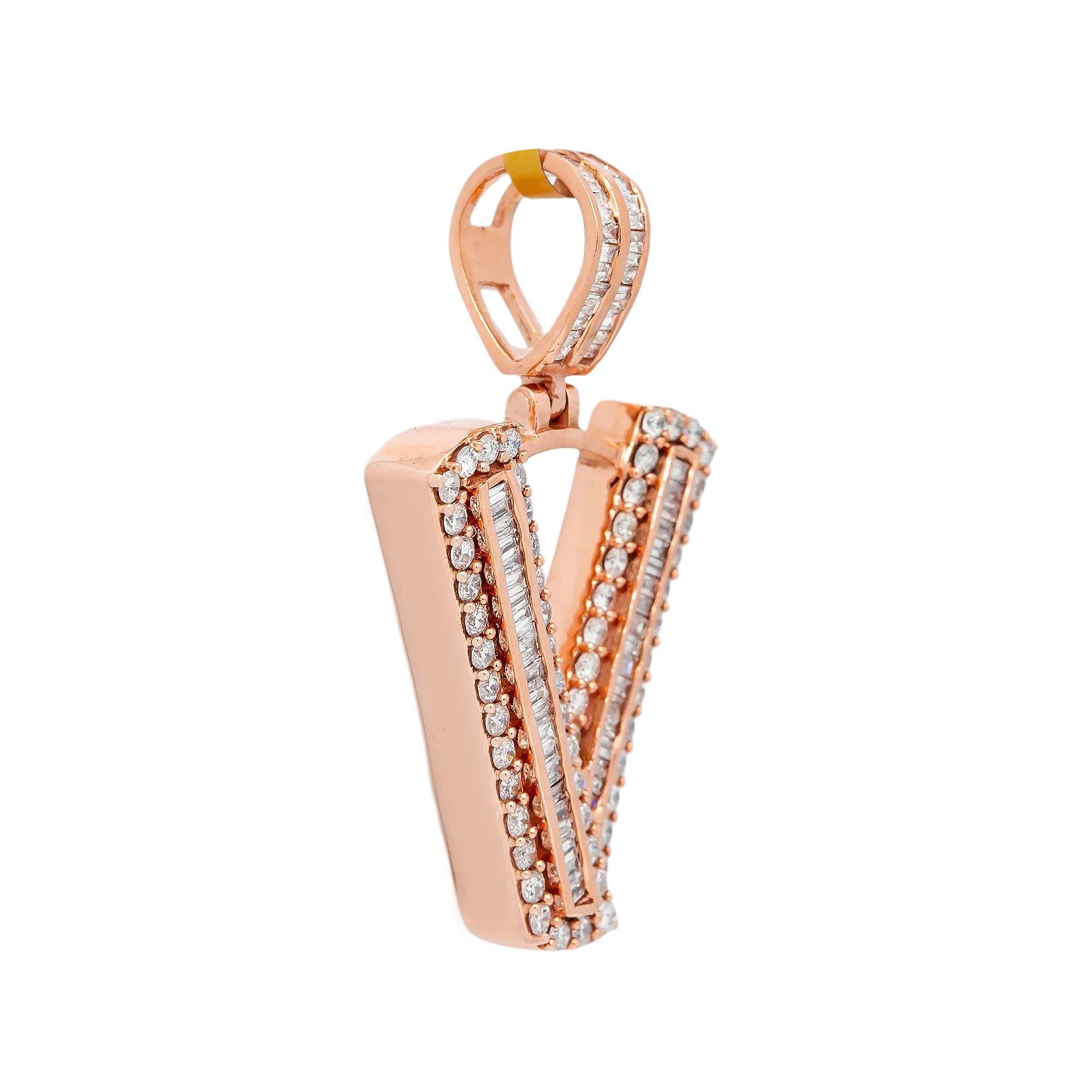 14K ROSE GOLD DIAMOND LETTER V PENDANT 1.01 CT