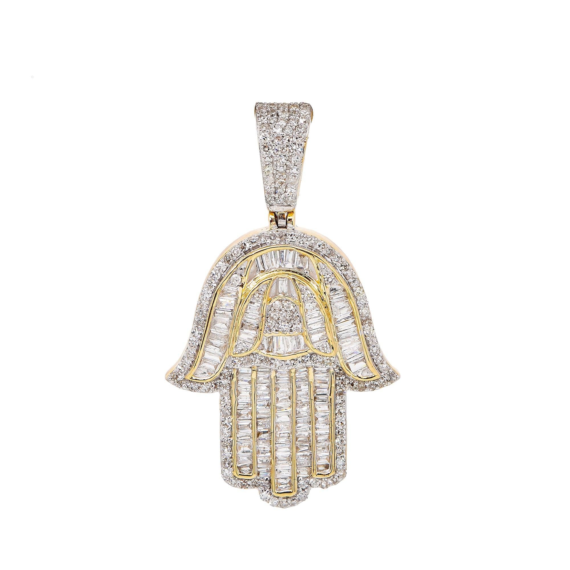 Unisex 14K Yellow Gold Hamsa Pendant with 0.94 CT Diamonds