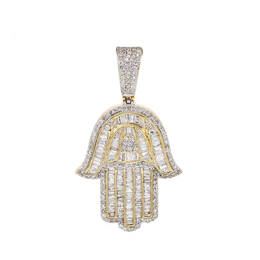 Unisex 14K Yellow Gold Hamsa Pendant with 0.94 CT Diamonds