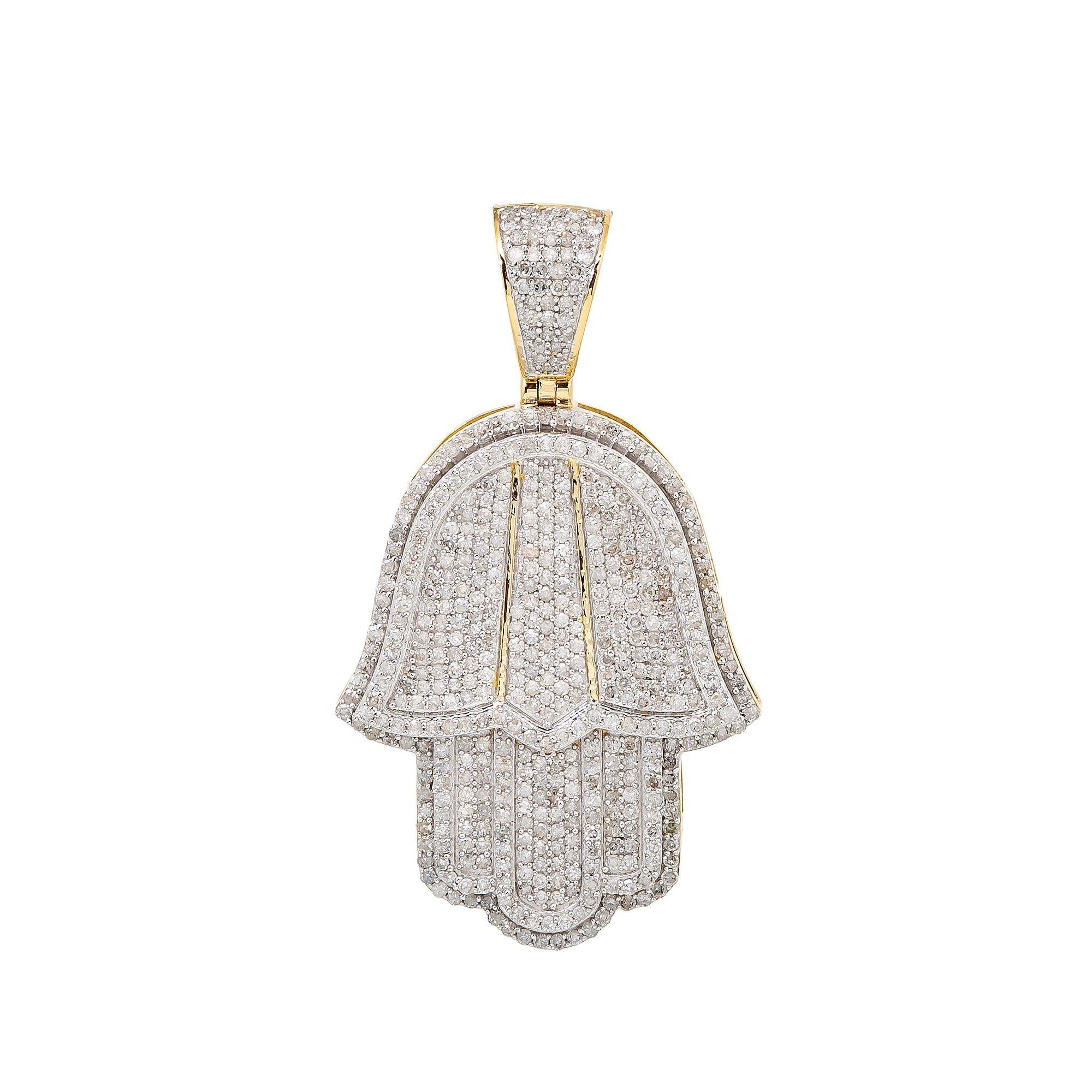 Unisex 10K Yellow Gold Hamsa Pendant with 1.59 CT Diamonds