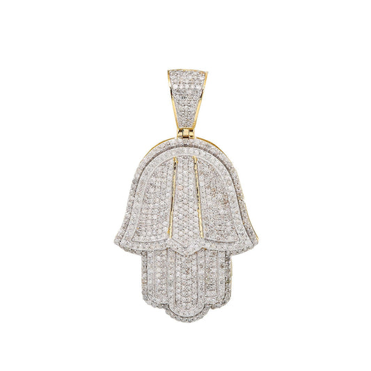 Unisex 10K Yellow Gold Hamsa Pendant with 1.59 CT Diamonds