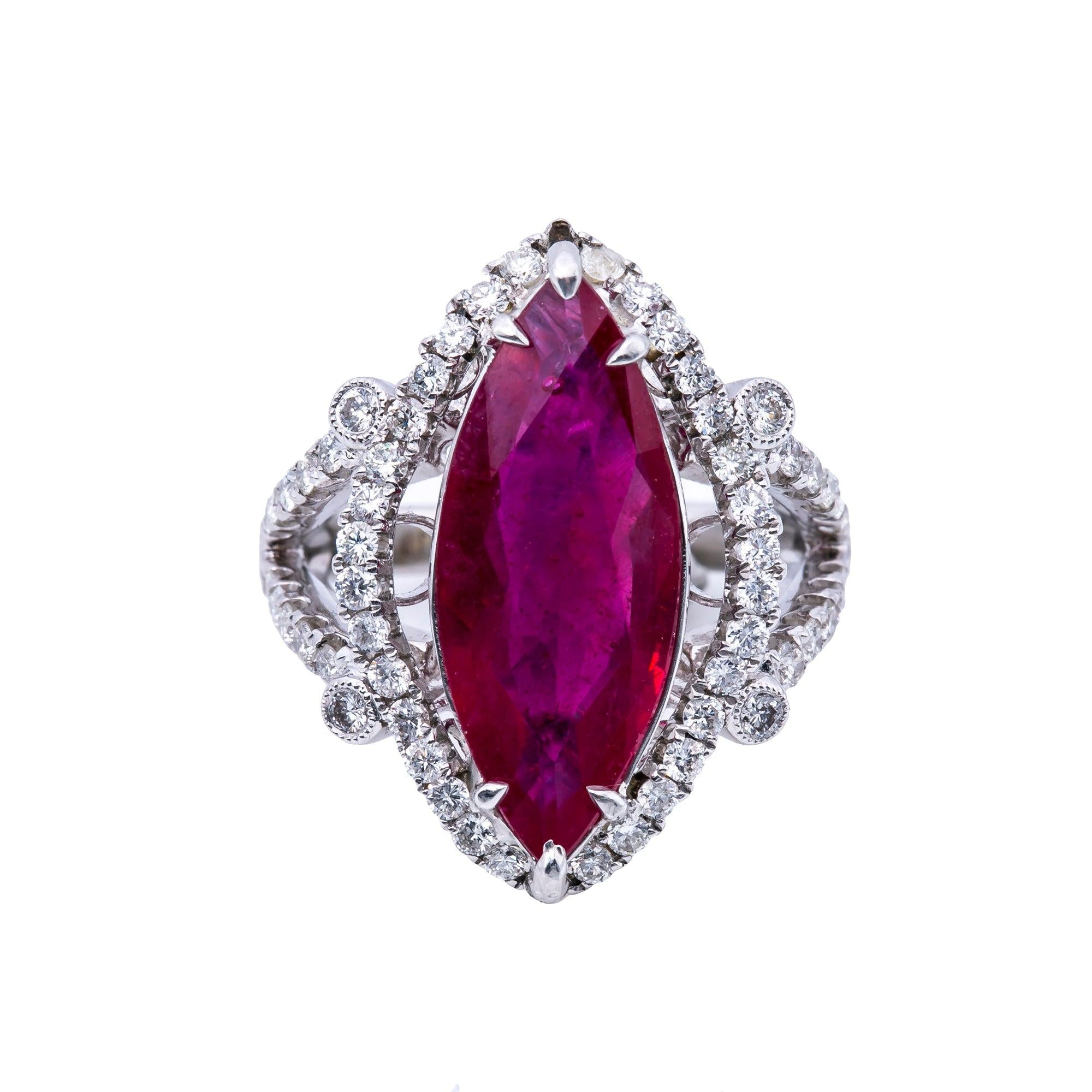 18K White Gold Round Shaped Ruby Diamond And Gemstone Ring