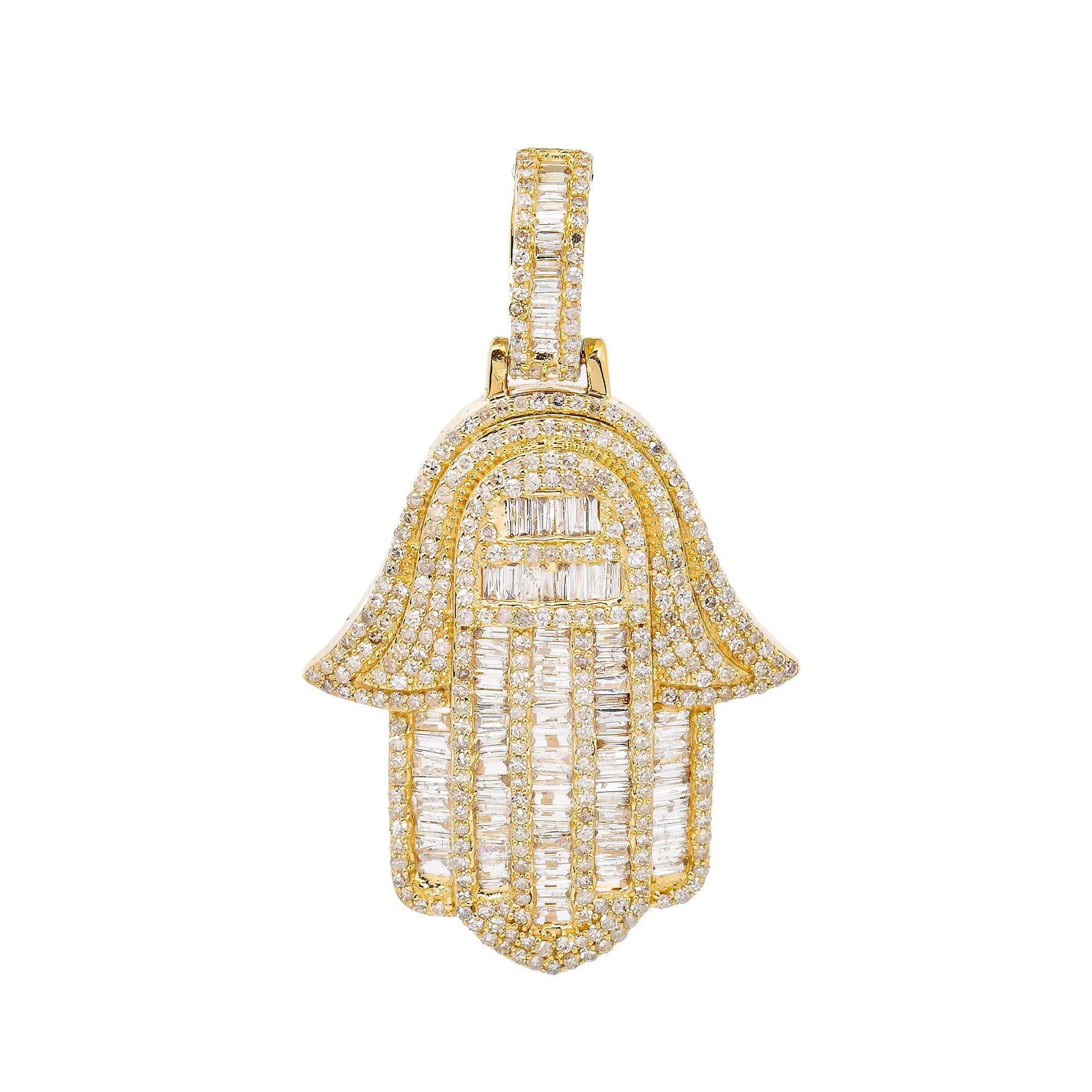 Unisex 14K Yellow Gold Hamsa Pendant with 1.87 CT Diamonds