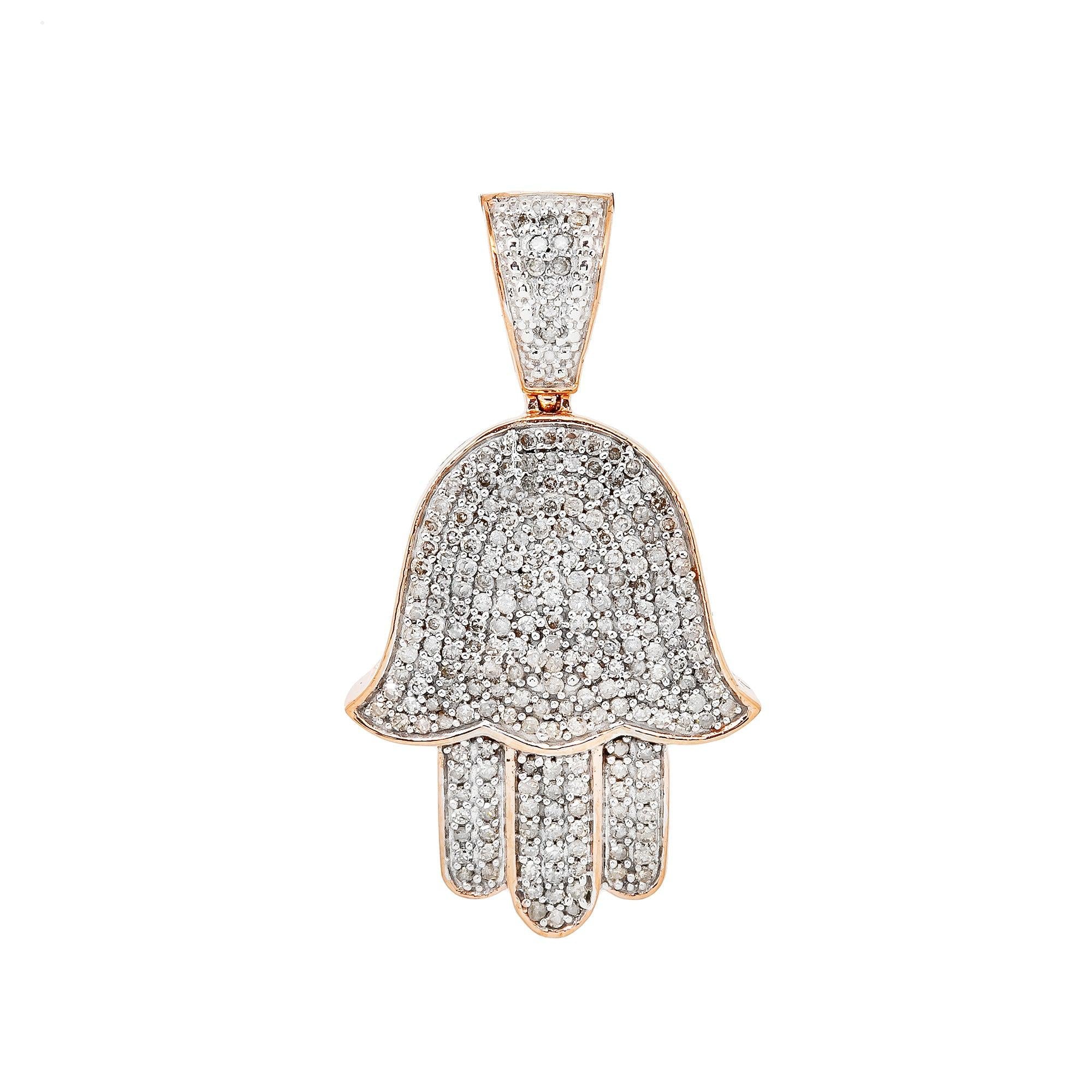 Unisex 14K Rose Gold Hamsa Pendant with 0.97 CT Diamonds