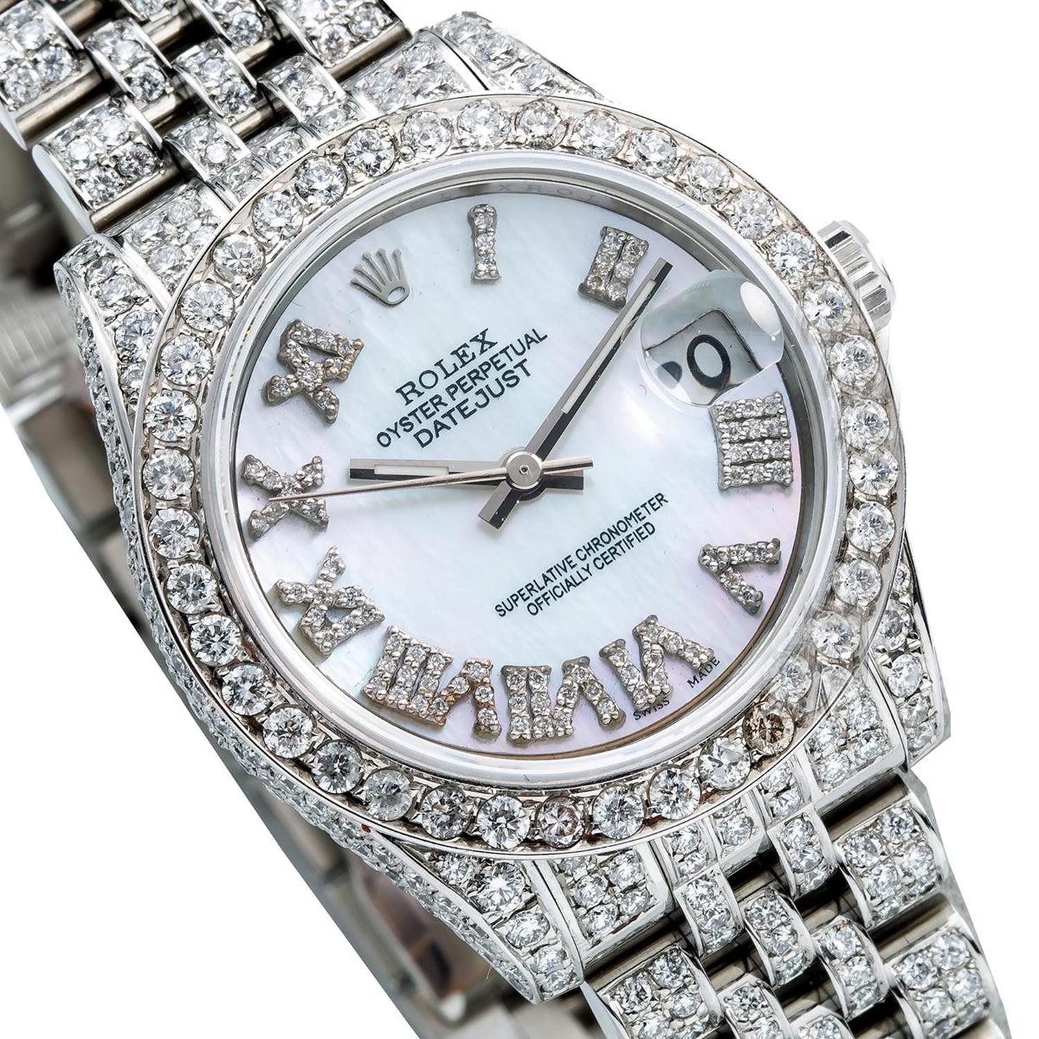 Rolex Datejust 31MM 178240 Blue Mother of Pearl Roman Dial Diamond Bezel Full Diamond Oyster Bracelet 9.25ct