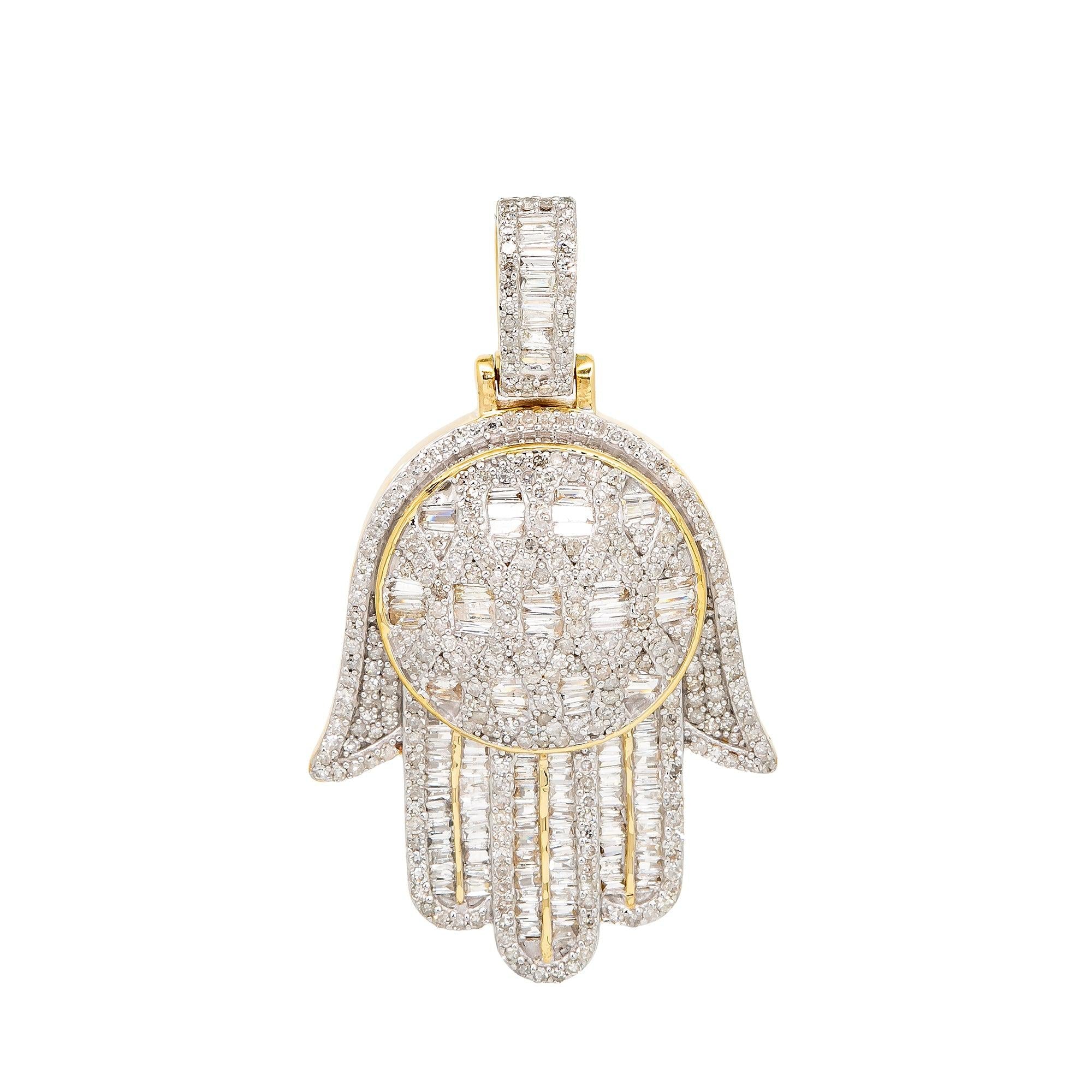 Unisex 14K Yellow Gold Hamsa Pendant with 1.56 CT Diamonds