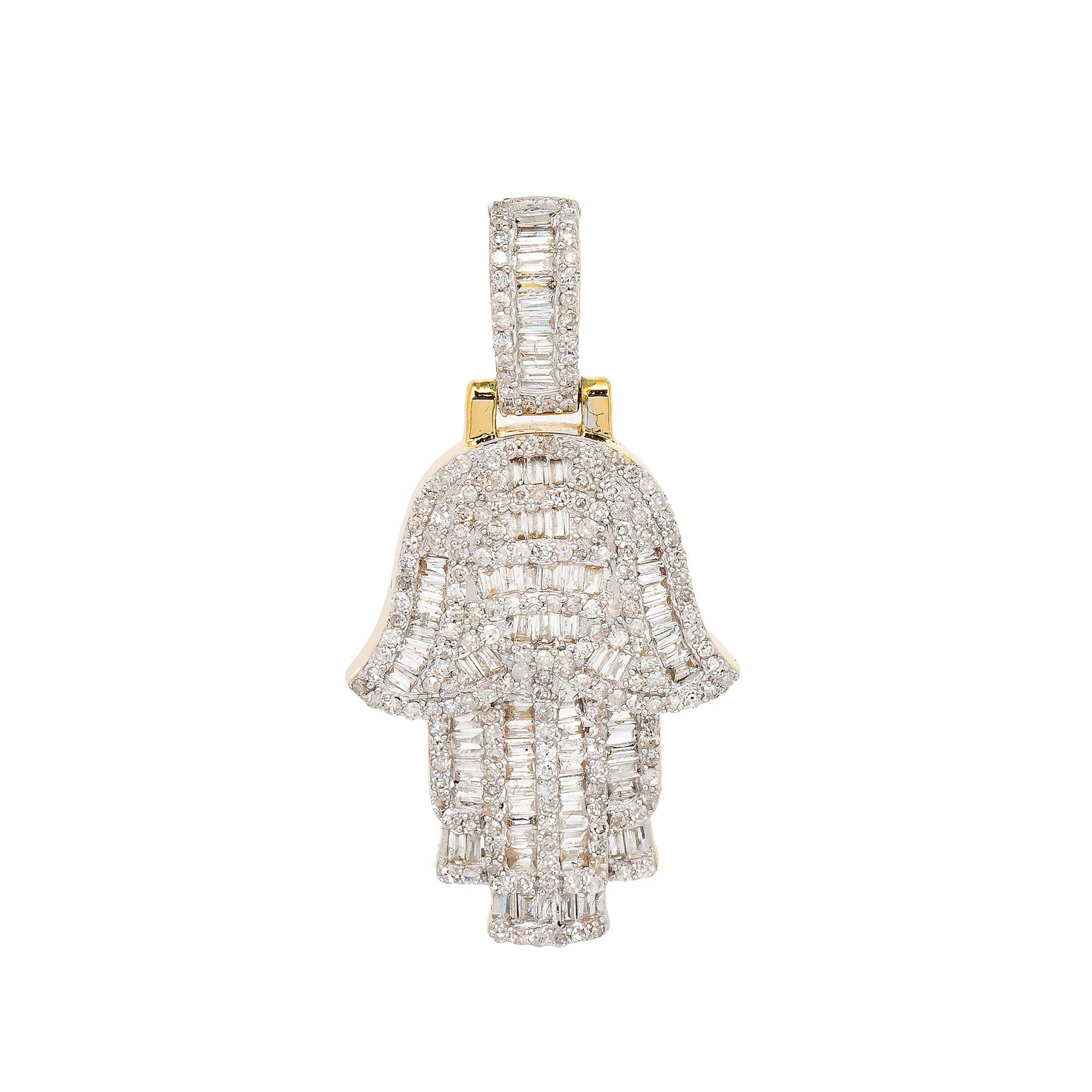 Unisex 10K Yellow Gold Hamsa Pendant with 1.14 CT Diamonds