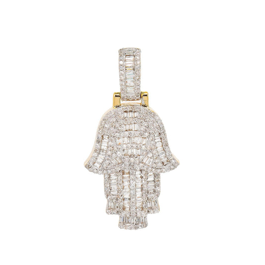 Unisex 10K Yellow Gold Hamsa Pendant with 1.14 CT Diamonds