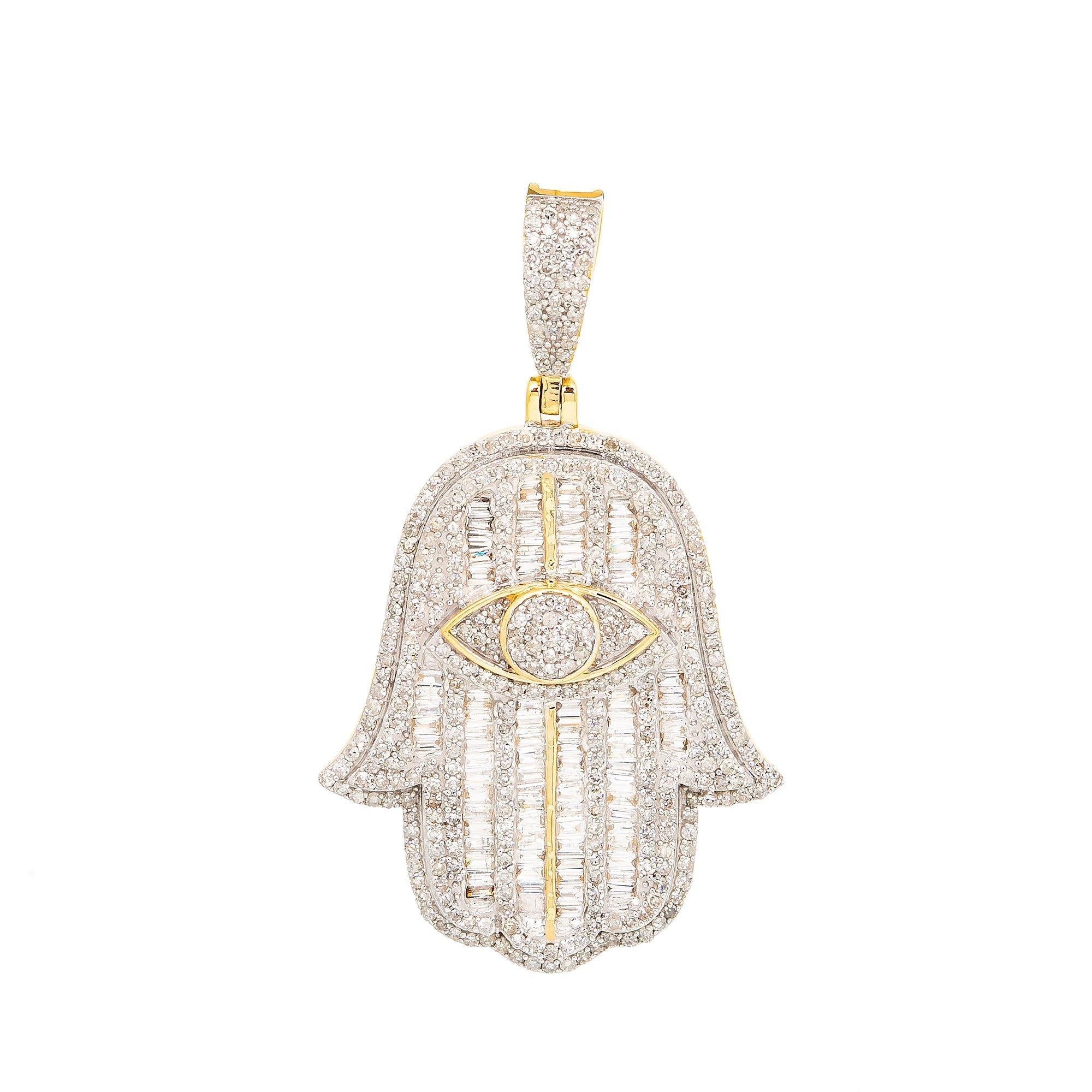 Unisex 14K Yellow Gold Hamsa Pendant with 1.73 CT Diamonds