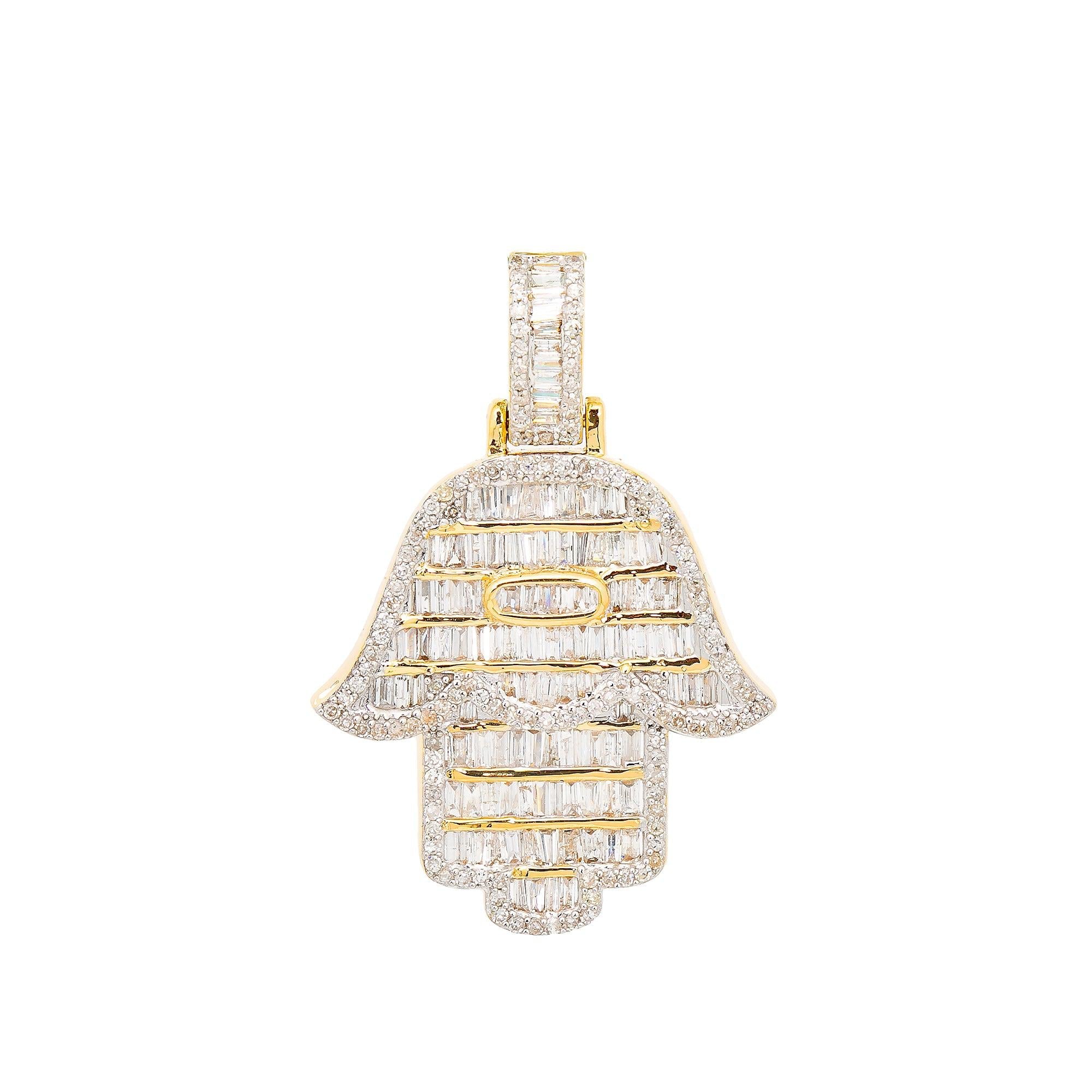 Unisex 14K Yellow Gold Hamsa Pendant with 1.36 CT Diamonds
