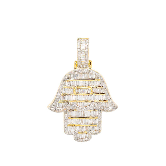 Unisex 14K Yellow Gold Hamsa Pendant with 1.36 CT Diamonds