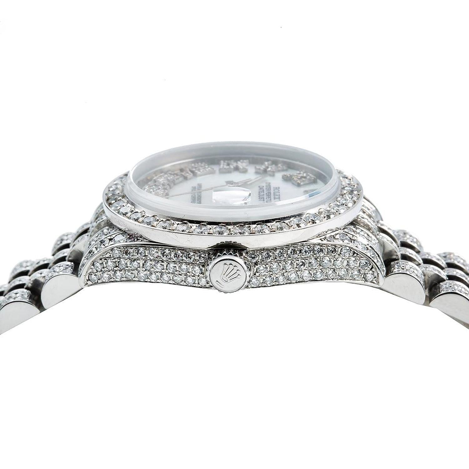 Rolex Datejust 31MM 178240 Blue Mother of Pearl Roman Dial Diamond Bezel Full Diamond Oyster Bracelet 9.25ct