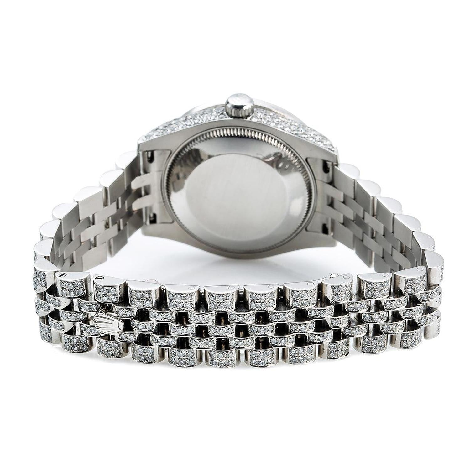Rolex Datejust 31MM 178240 Blue Mother of Pearl Roman Dial Diamond Bezel Full Diamond Oyster Bracelet 9.25ct
