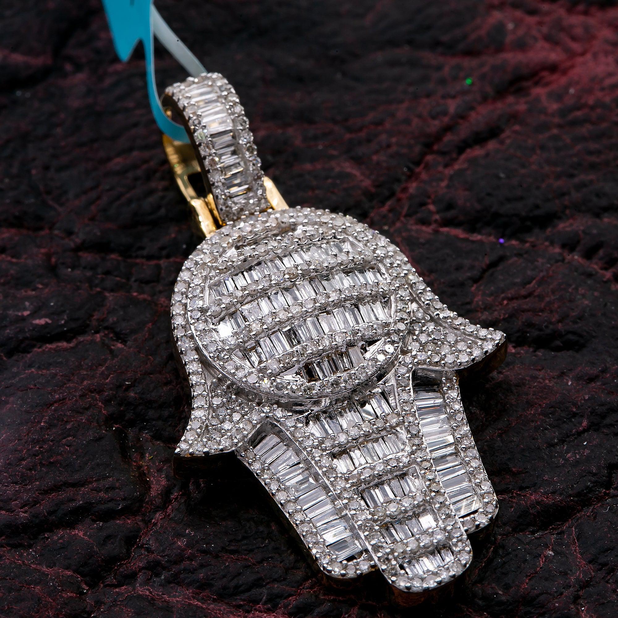Unisex 14K White Gold Hamsa Pendant with 1.55 CT Diamonds