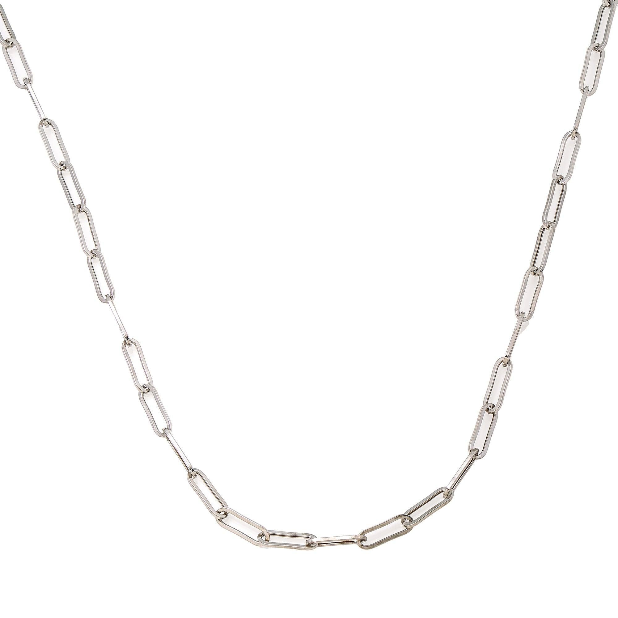 14K White Gold 4mm Paper Clip Chain Available In Sizes 18"-26"