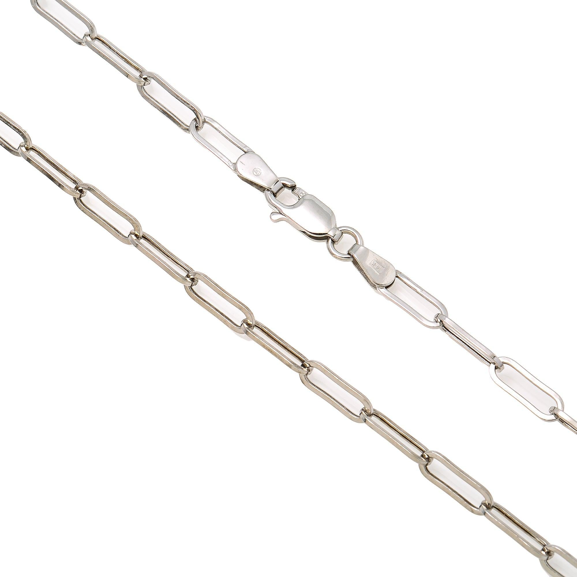 14K White Gold 4mm Paper Clip Chain Available In Sizes 18"-26"