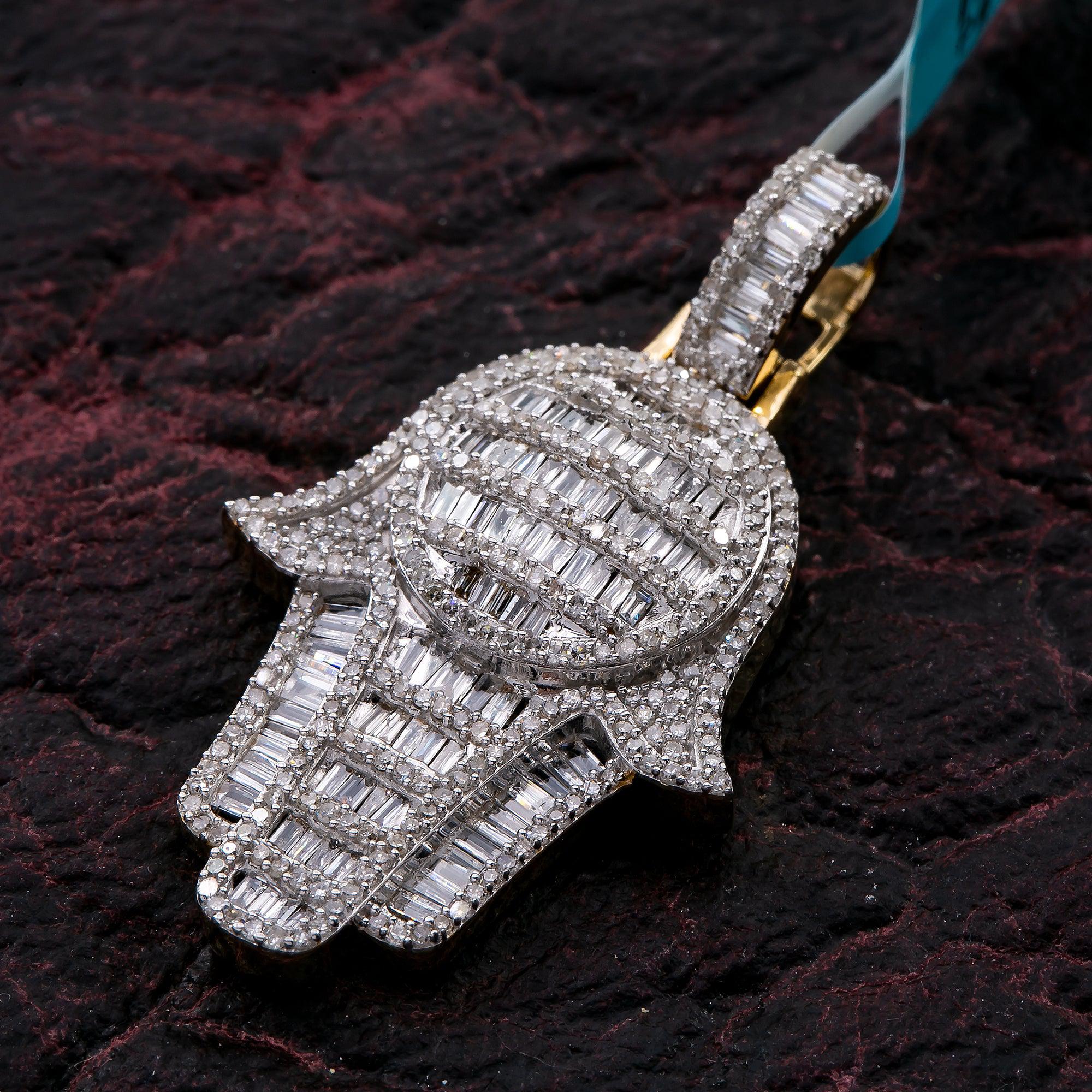 Unisex 14K White Gold Hamsa Pendant with 1.55 CT Diamonds