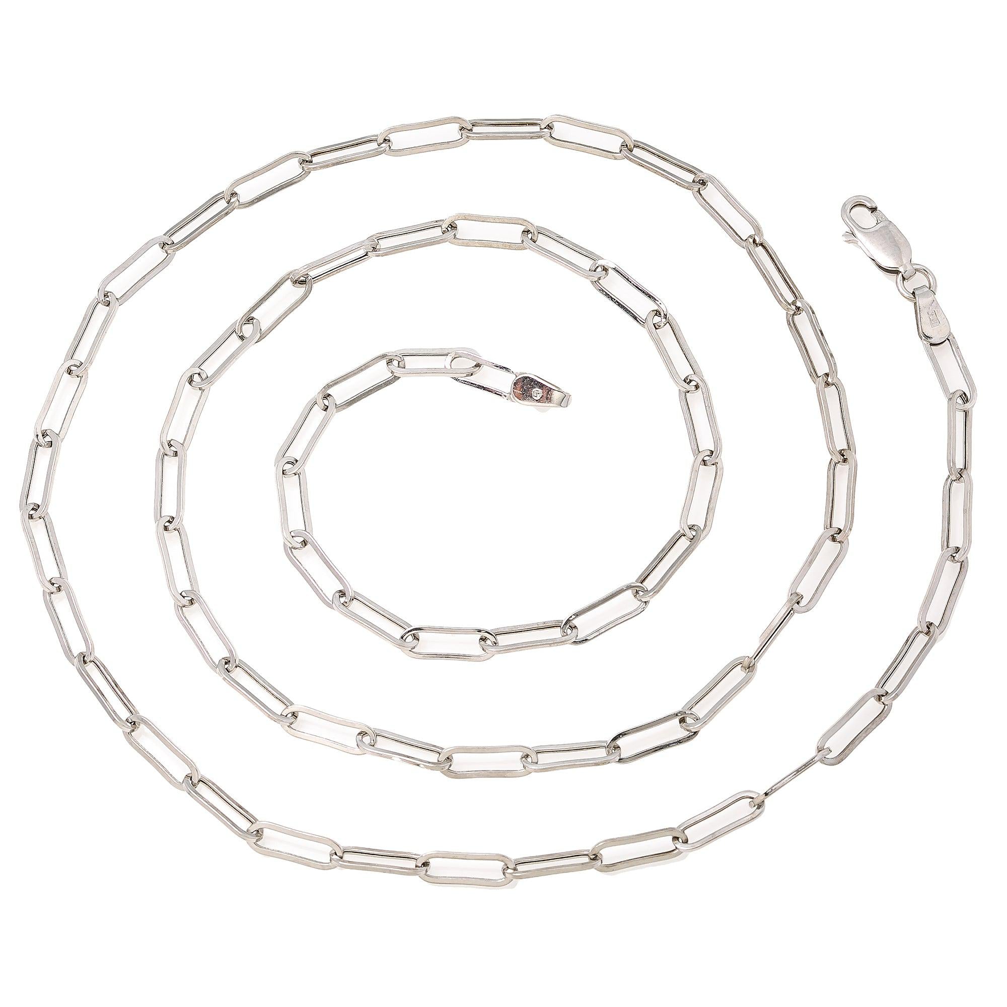 14K White Gold 4mm Paper Clip Chain Available In Sizes 18"-26"