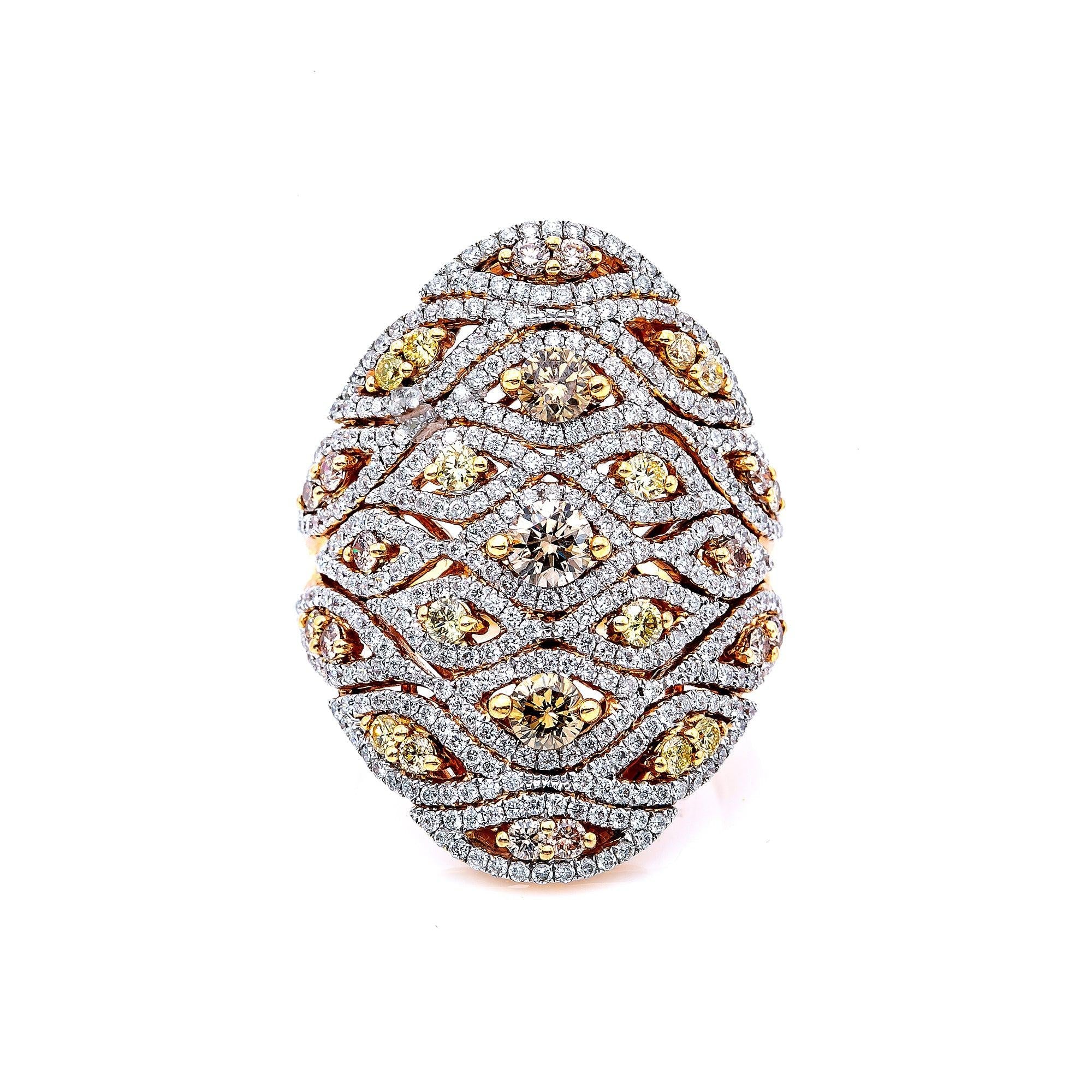 18K ROSE GOLD WHITE AND YELLOW DIAMOND STATEMENT RING 2.71 CTW