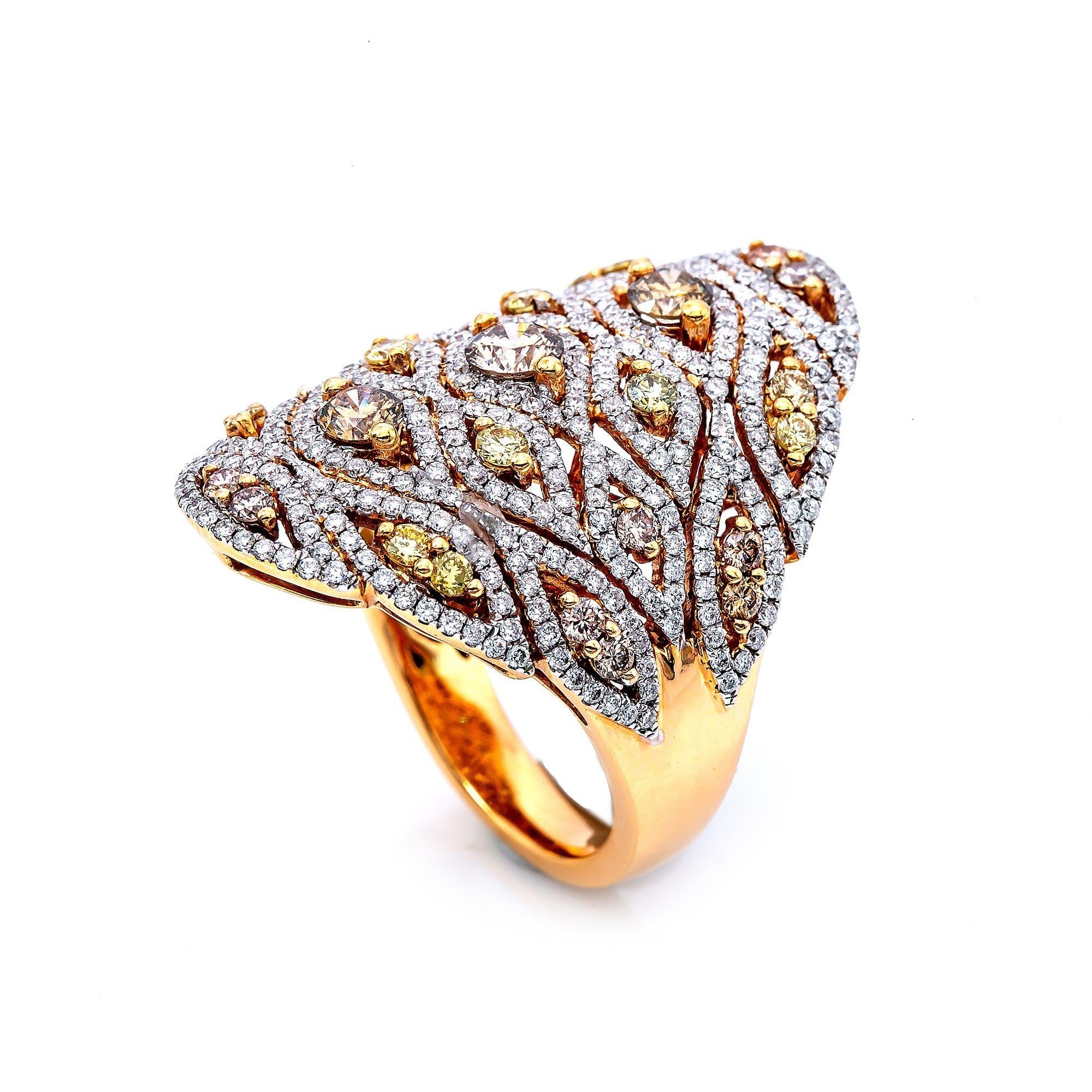 18K ROSE GOLD WHITE AND YELLOW DIAMOND STATEMENT RING 2.71 CTW