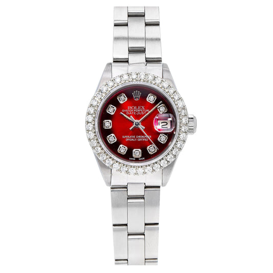 Rolex DateJust 6916 26MM Red and Black Diamond Dial With Stainless Steel Bracelet