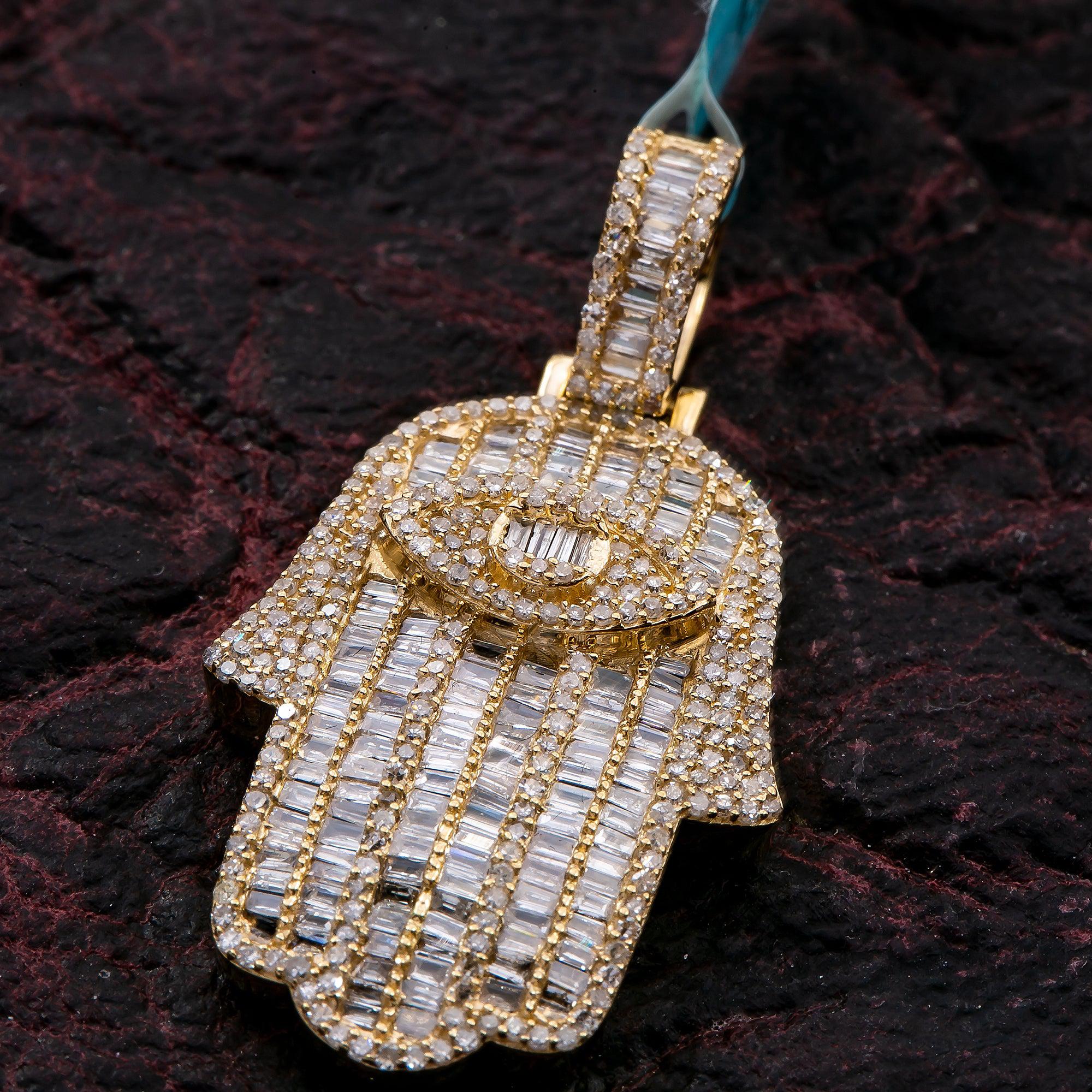 Unisex 14K Yellow Gold Hamsa Pendant with 1.70 CT Diamonds