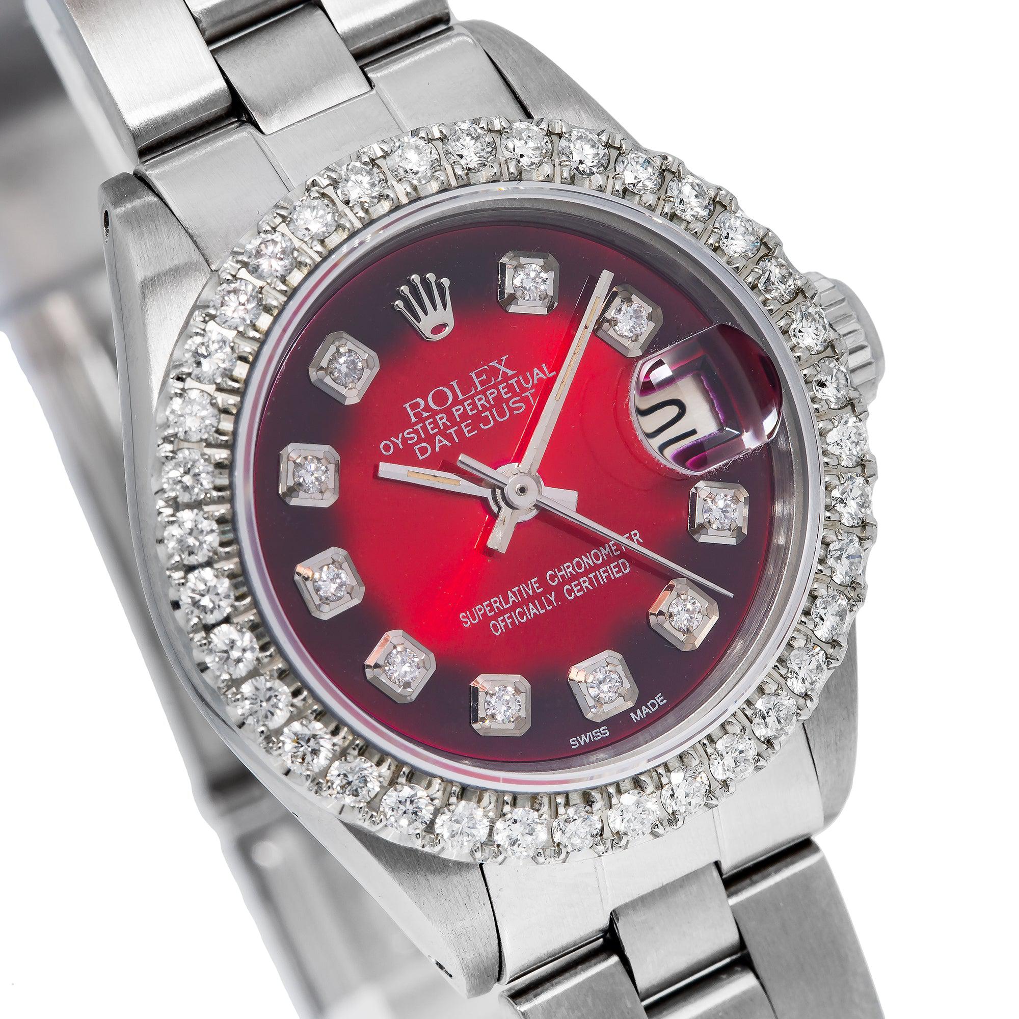 Rolex DateJust 6916 26MM Red and Black Diamond Dial With Stainless Steel Bracelet