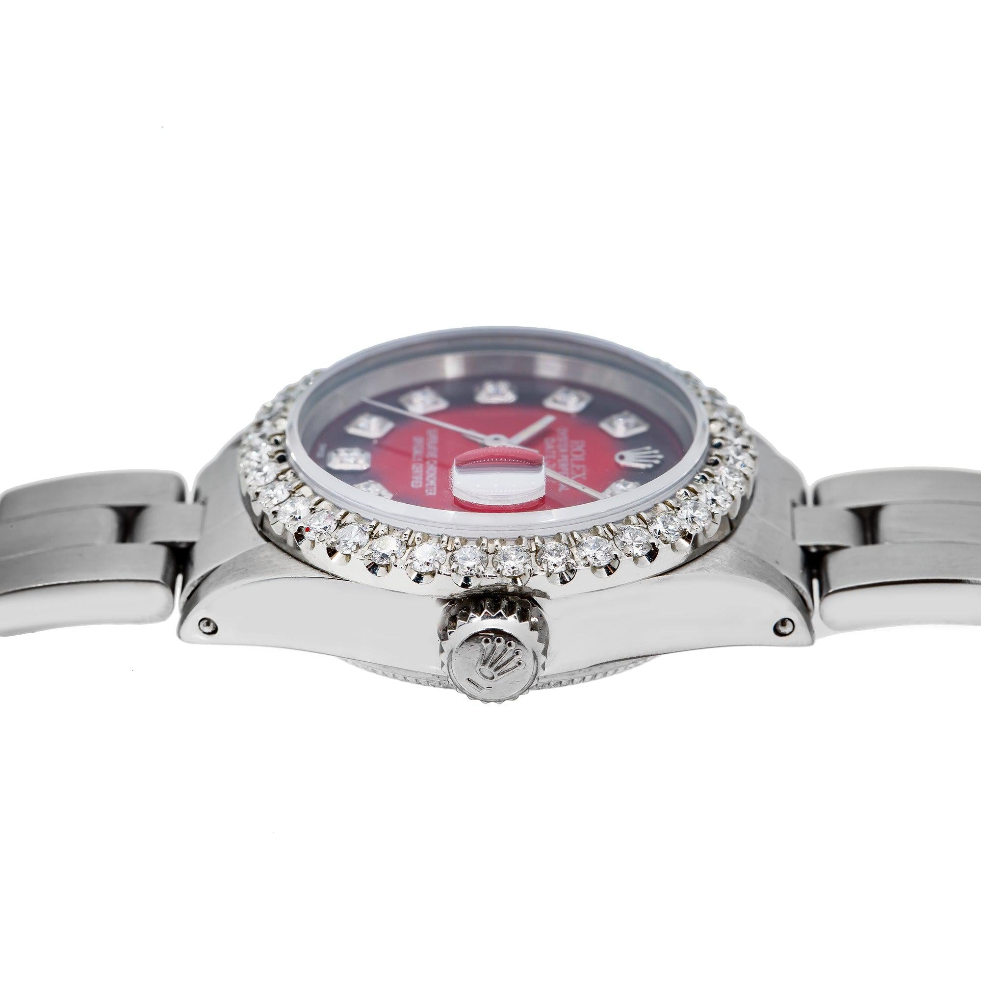 Rolex DateJust 6916 26MM Red and Black Diamond Dial With Stainless Steel Bracelet