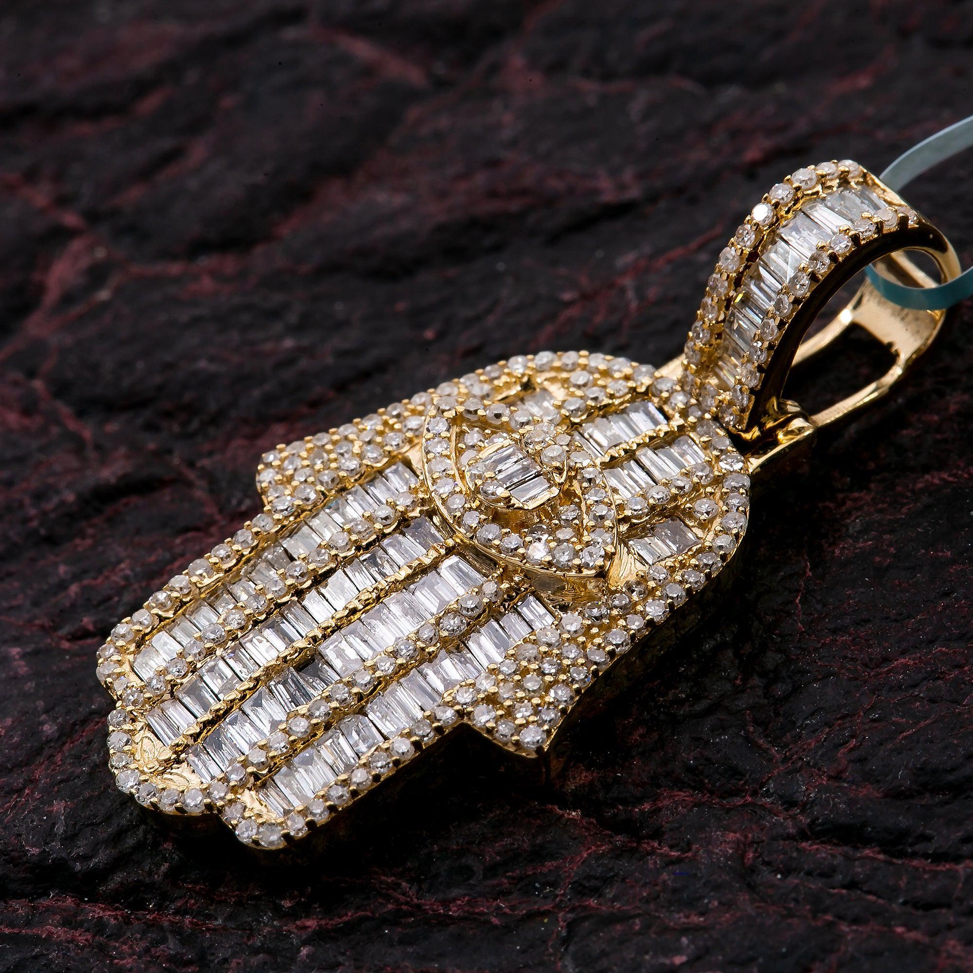 Unisex 14K Yellow Gold Hamsa Pendant with 1.23 CT Diamonds