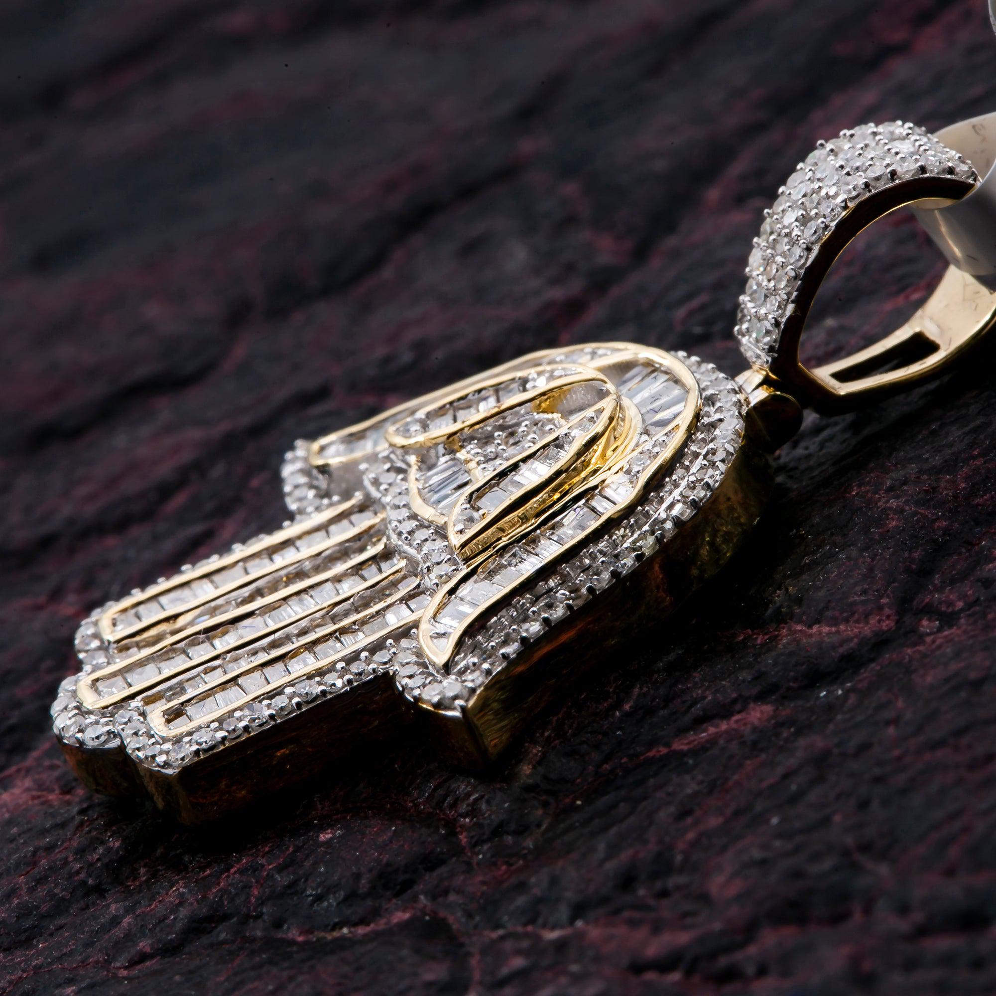 Unisex 10K Yellow Gold Hamsa Pendant with 1.34 CT Diamonds