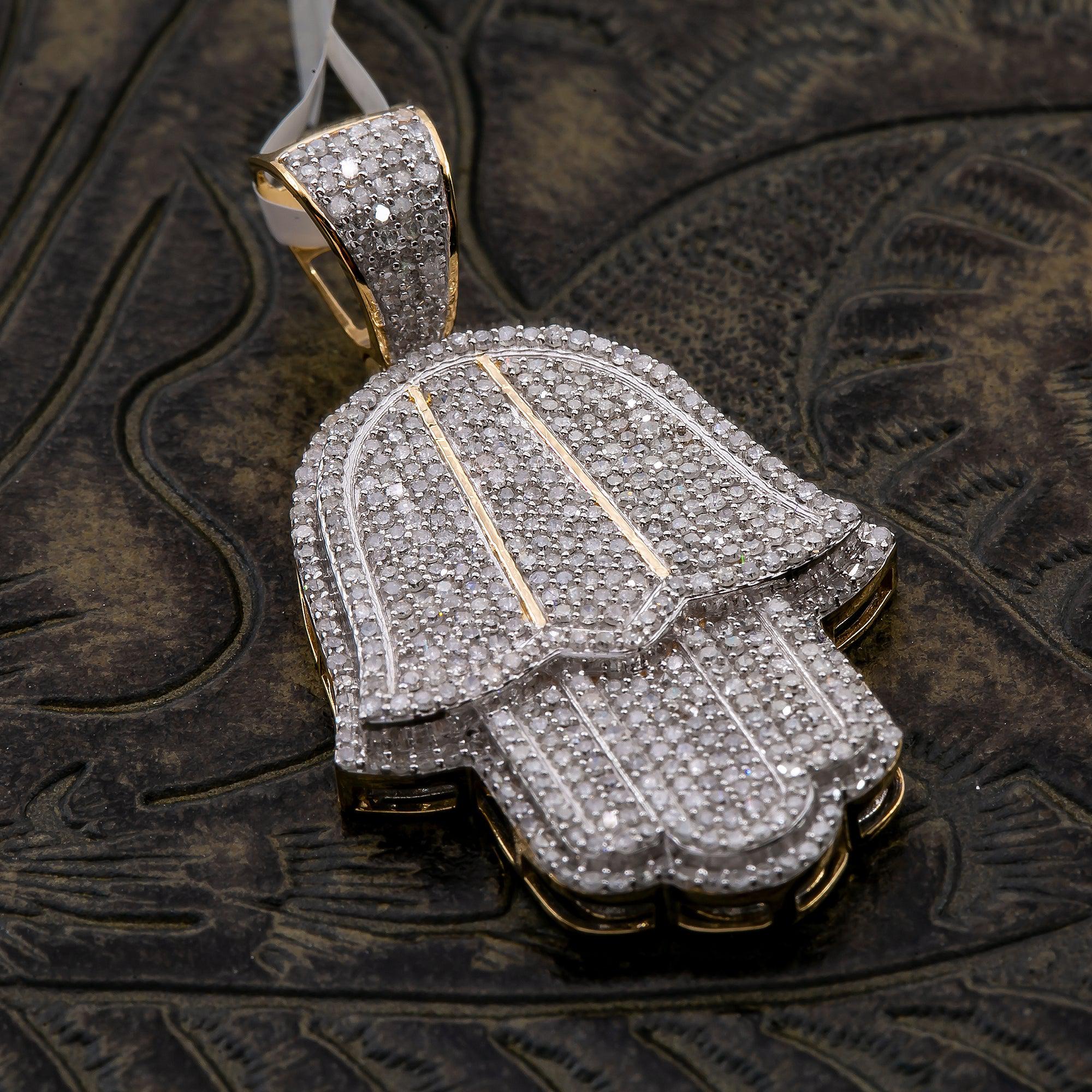 Unisex 10K Yellow Gold Hamsa Pendant with 1.59 CT Diamonds