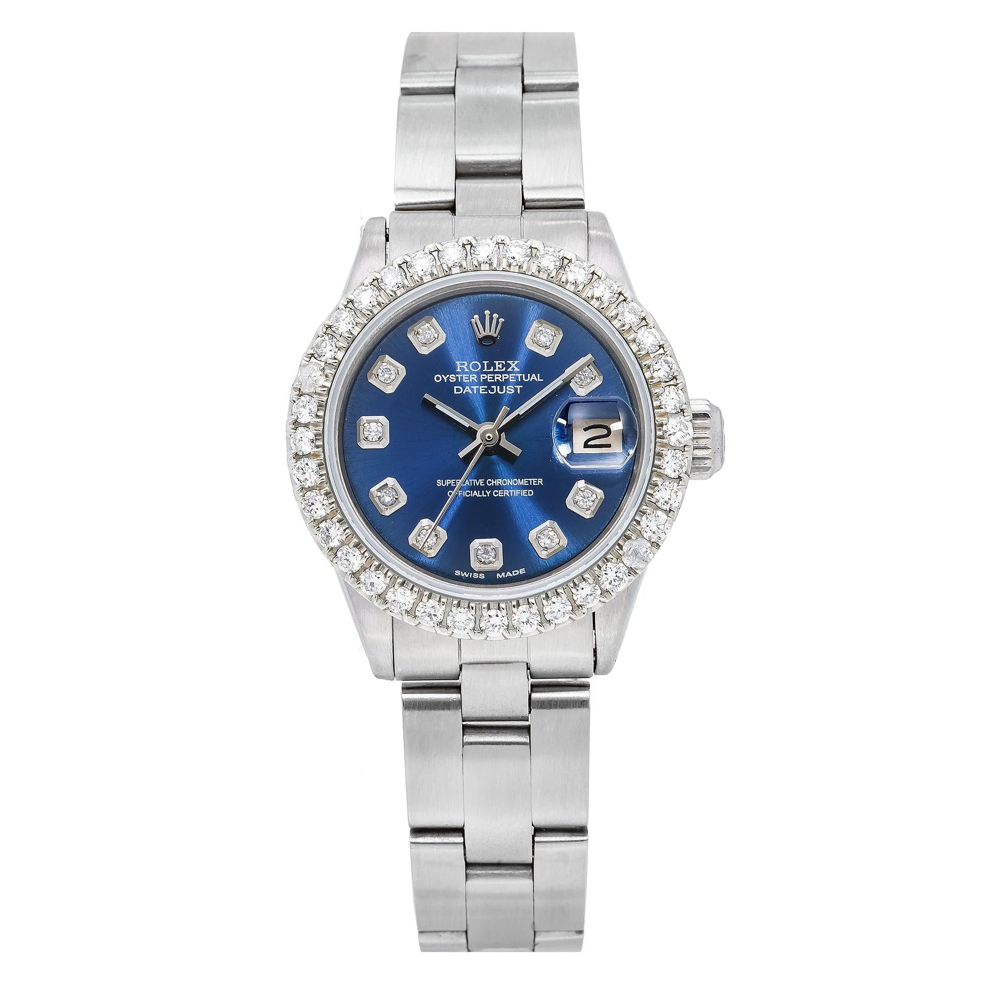 Rolex Oyster Perpetual Lady Datejust 6516 26MM Blue Diamond Dial With Stainless Steel Bracelet